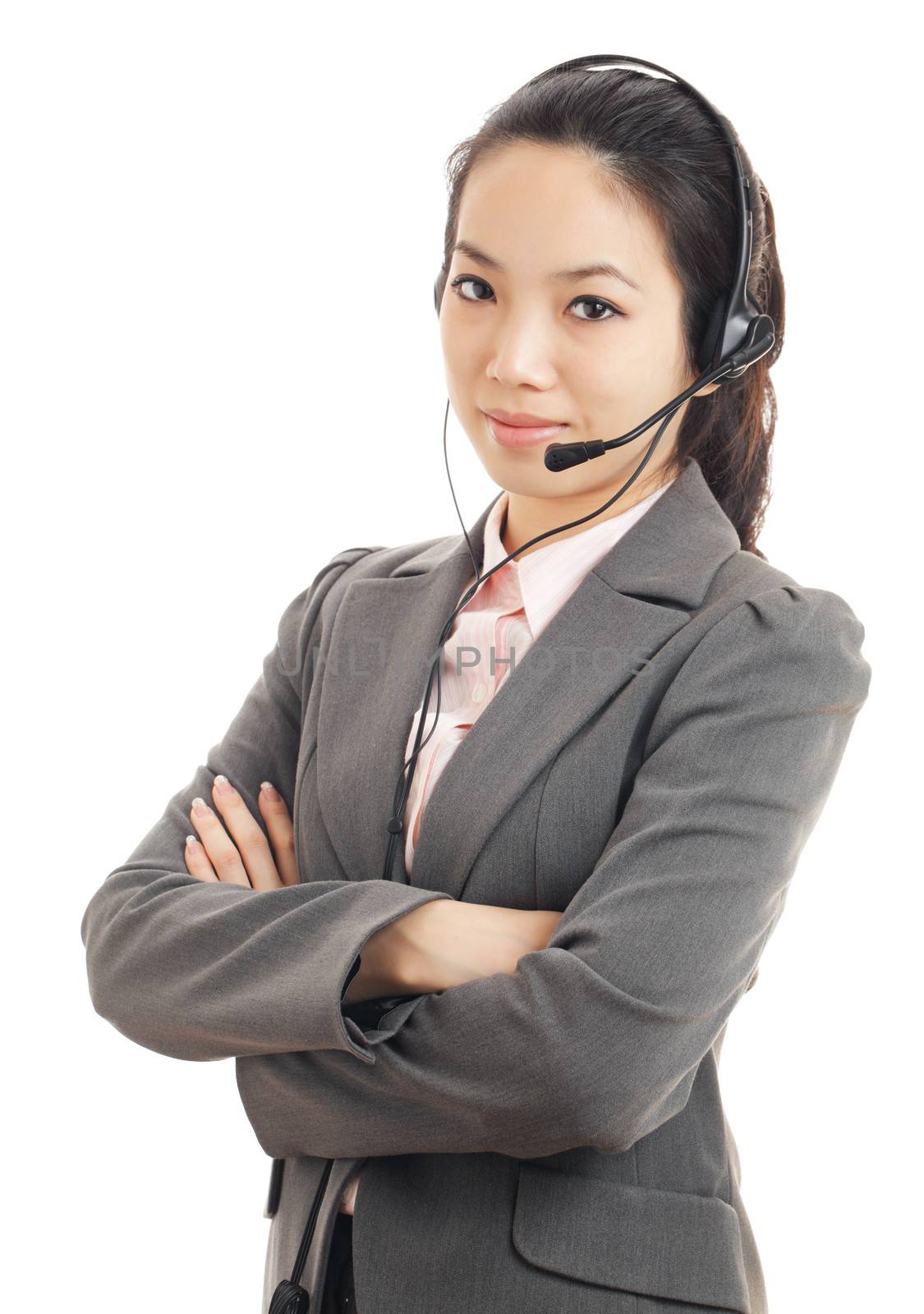 Asian customer service woman with headset