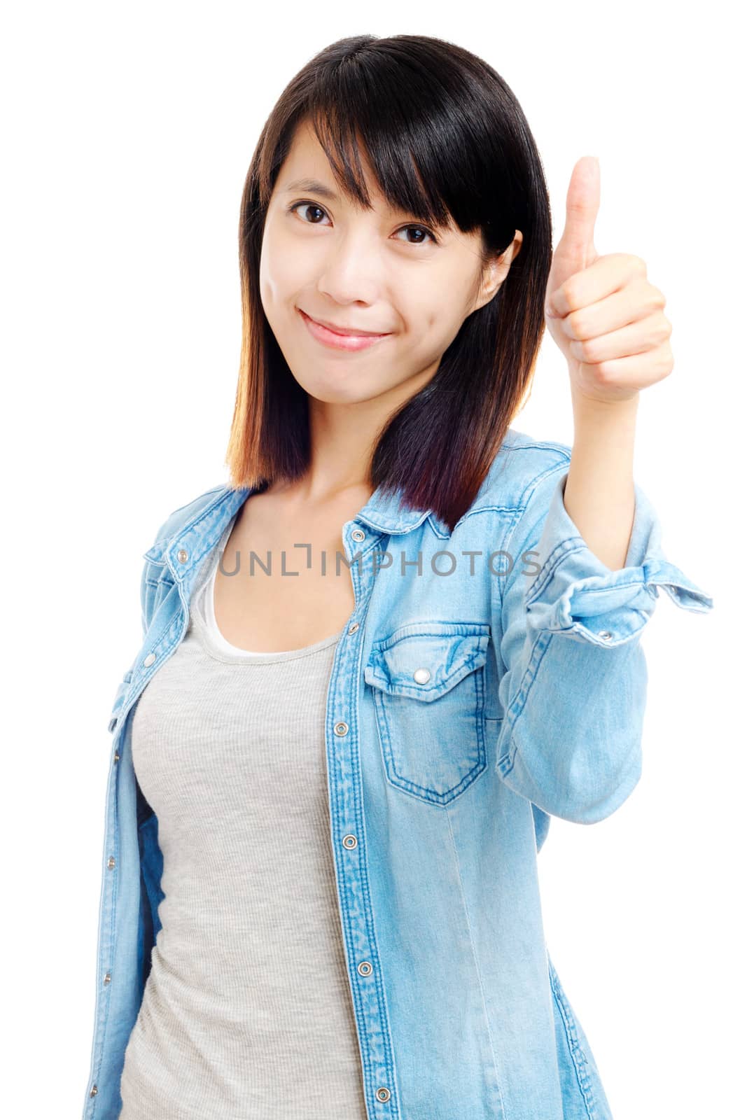 Asian woman with thumb up by leungchopan