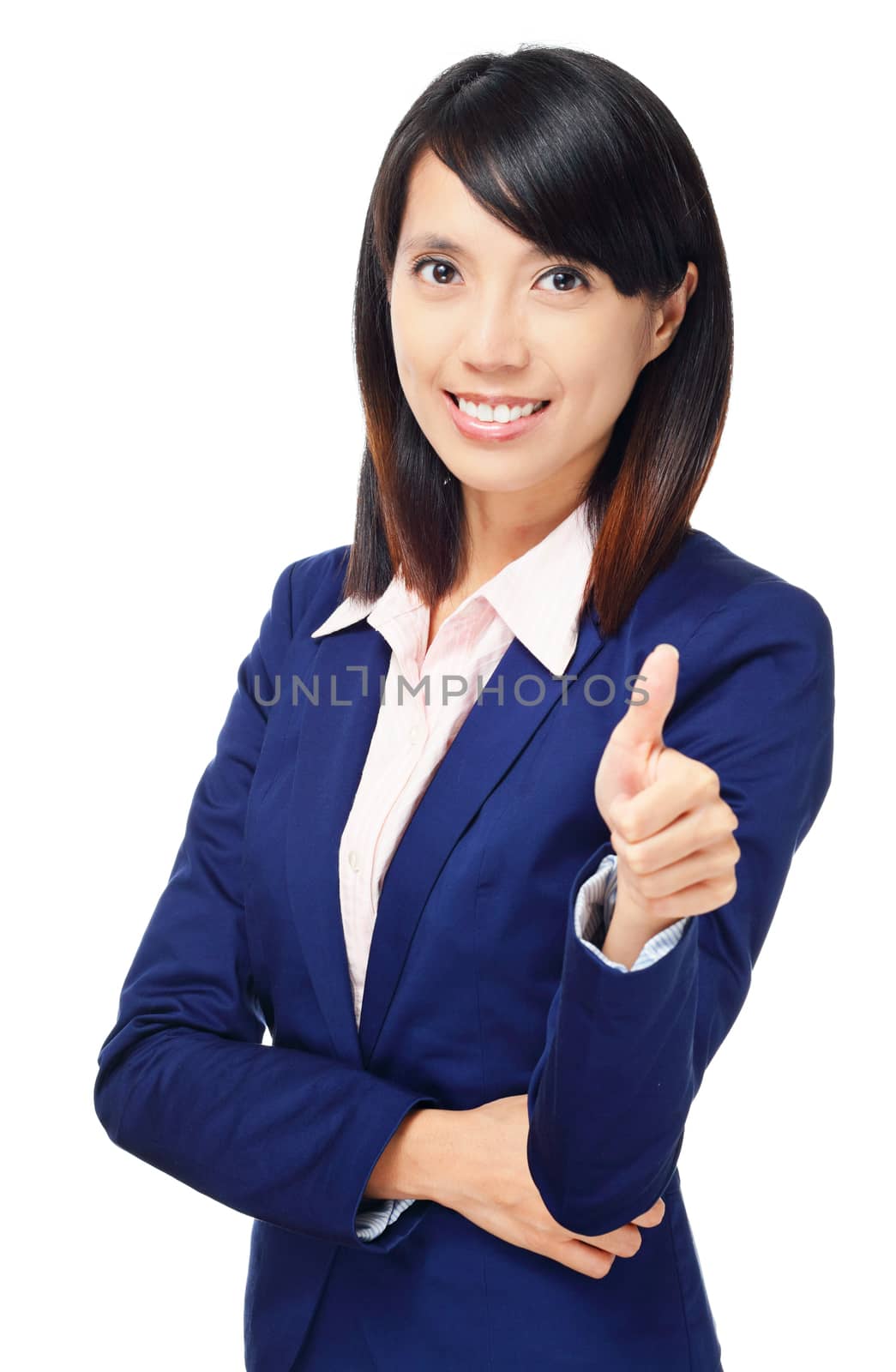 Asian business woman with thumb up by leungchopan