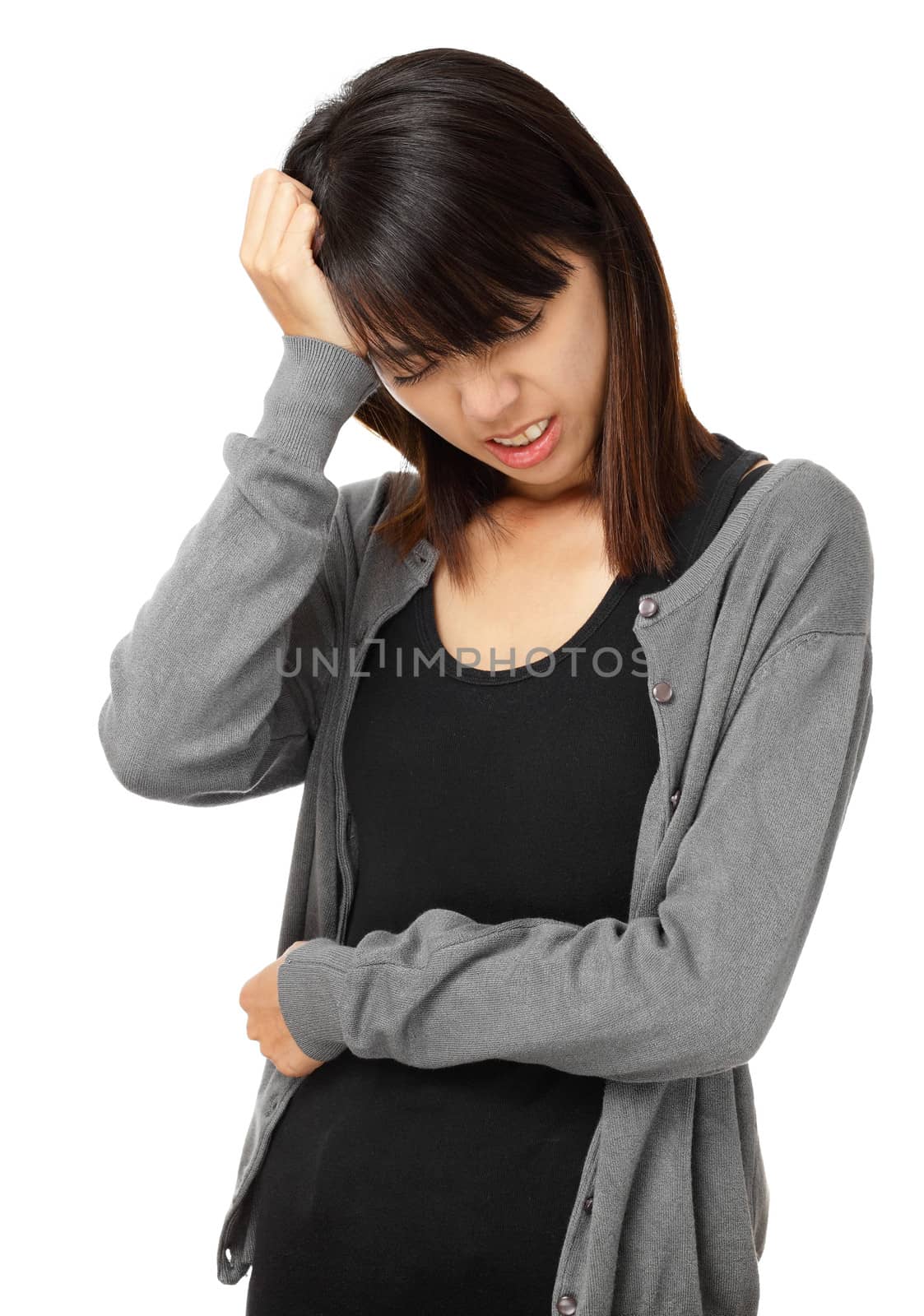 Asian woman with headache by leungchopan