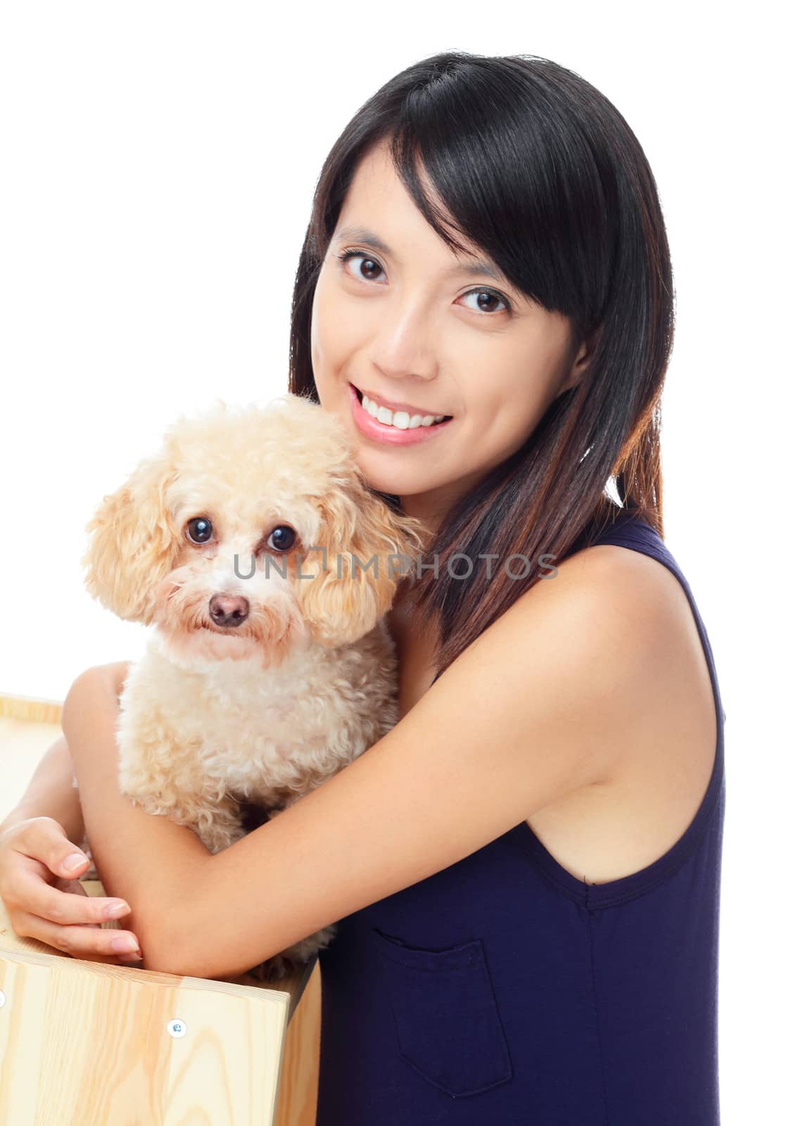 Asian woman with dog poodle by leungchopan