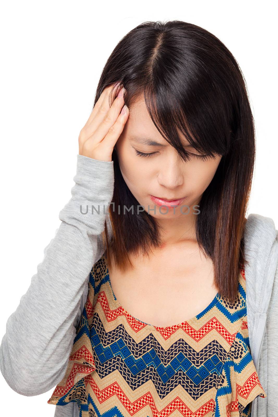 woman with head ache by leungchopan