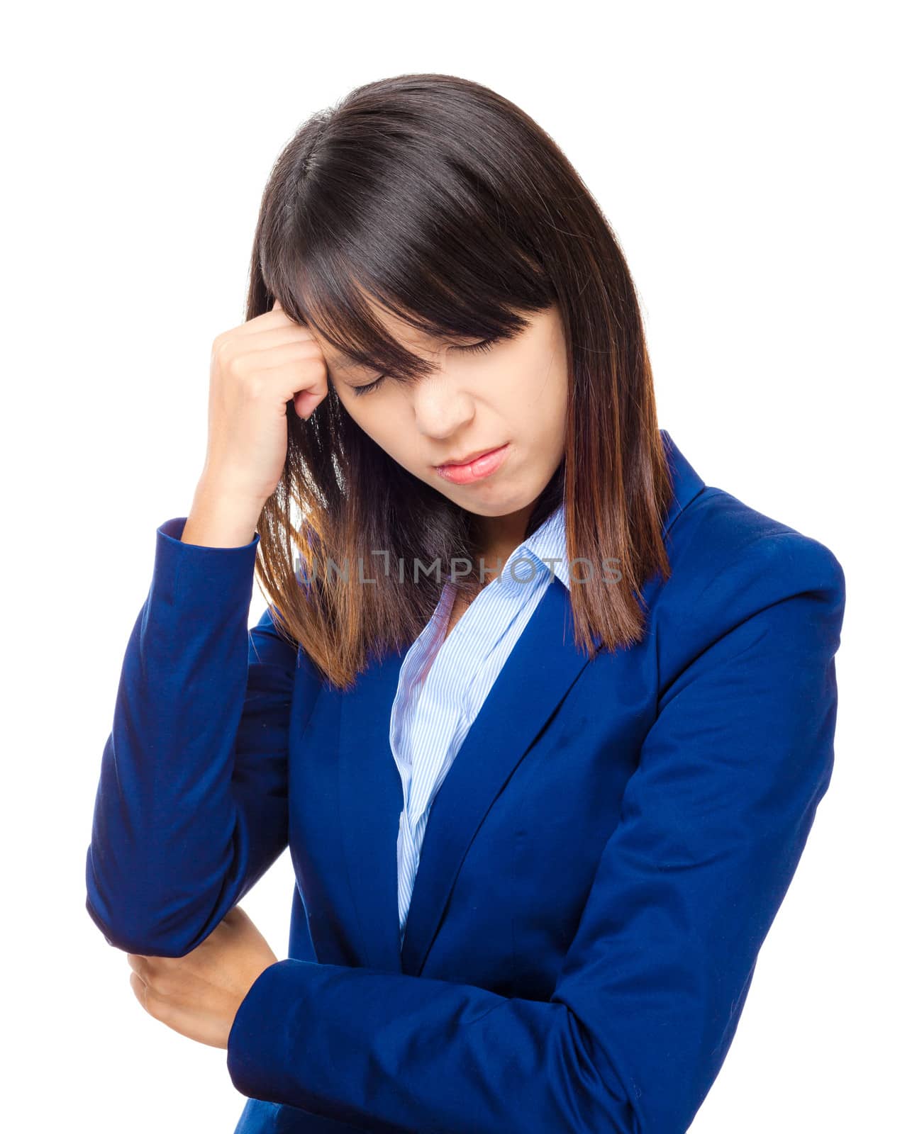 Asian business woman with serious headache by leungchopan