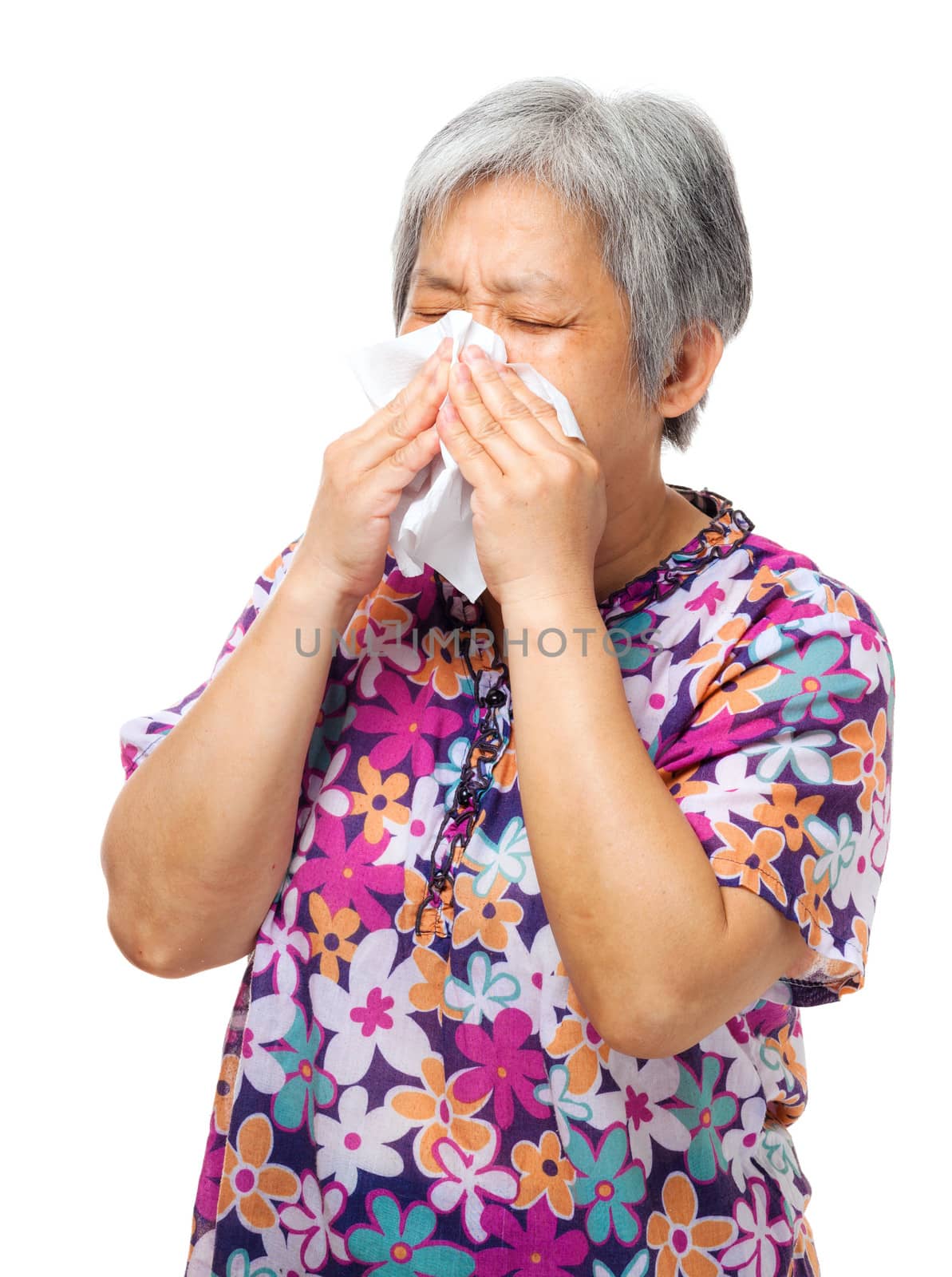 Sneezing asian elderly by leungchopan