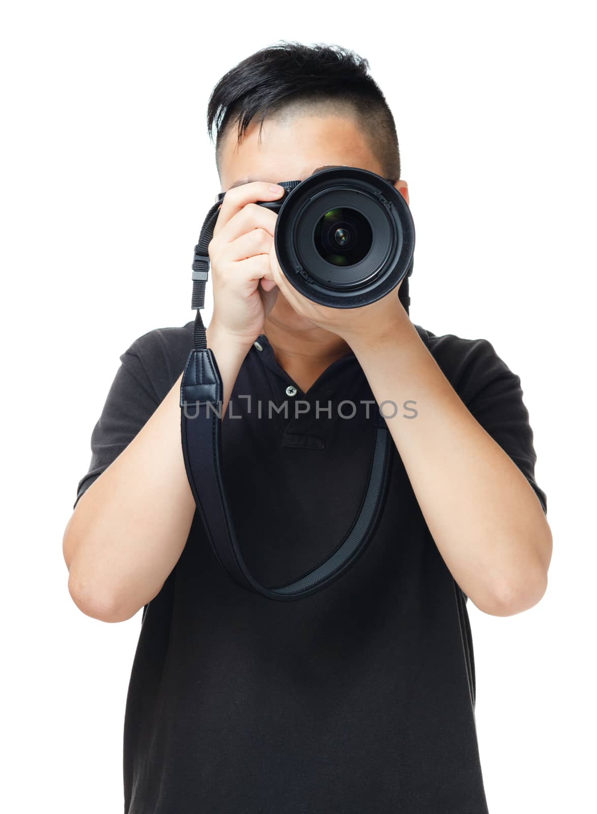 Asian man using camera