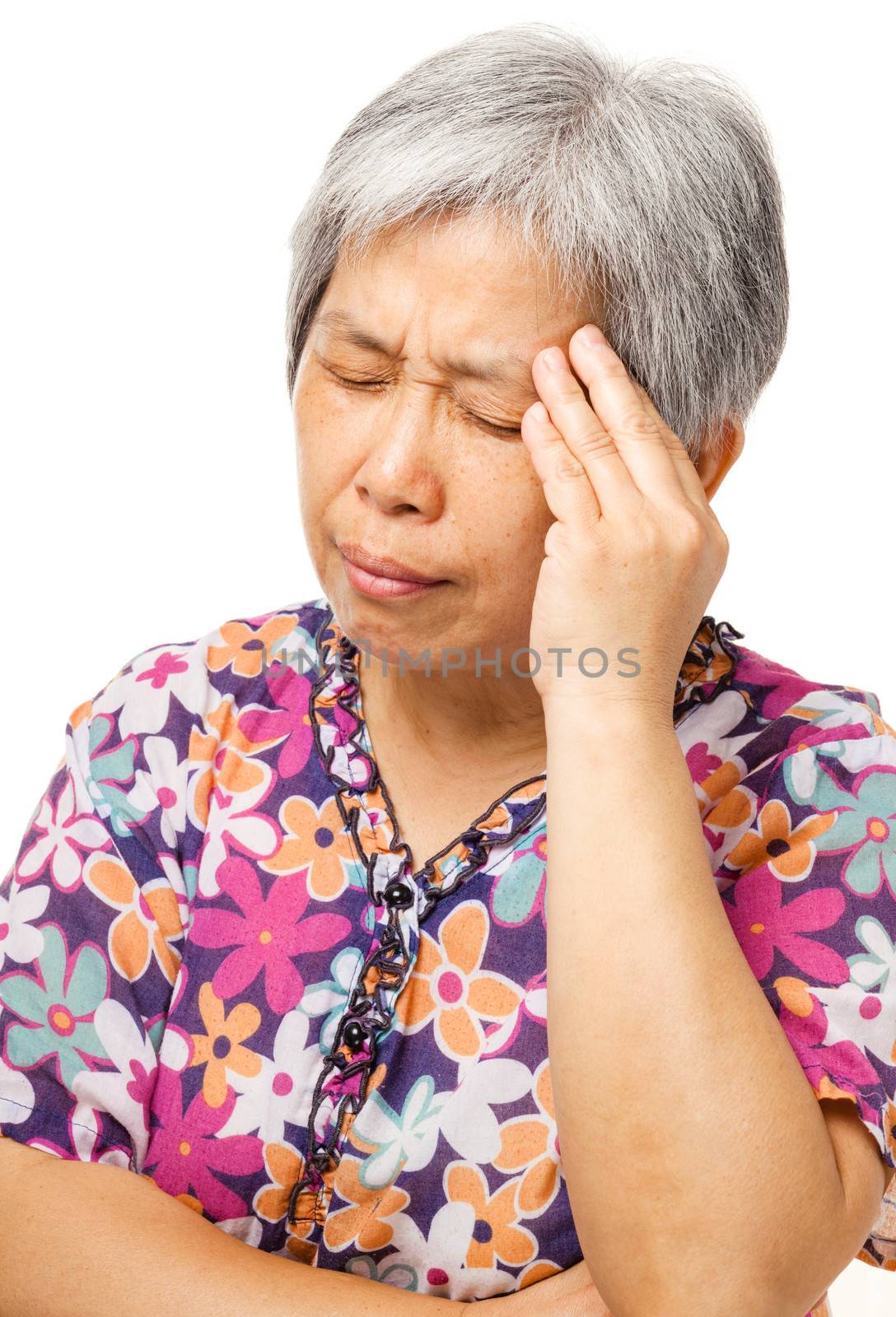 Mature asian woman feel headache