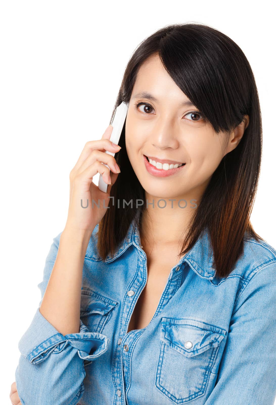 Asian woman using mobile phone by leungchopan