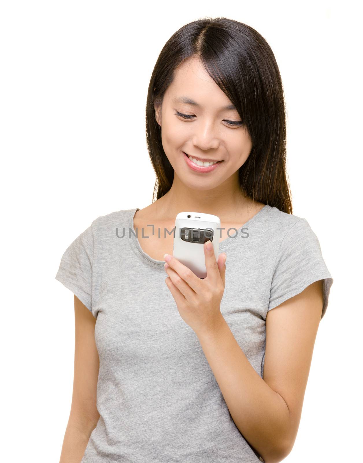 Asian woman using mobile by leungchopan