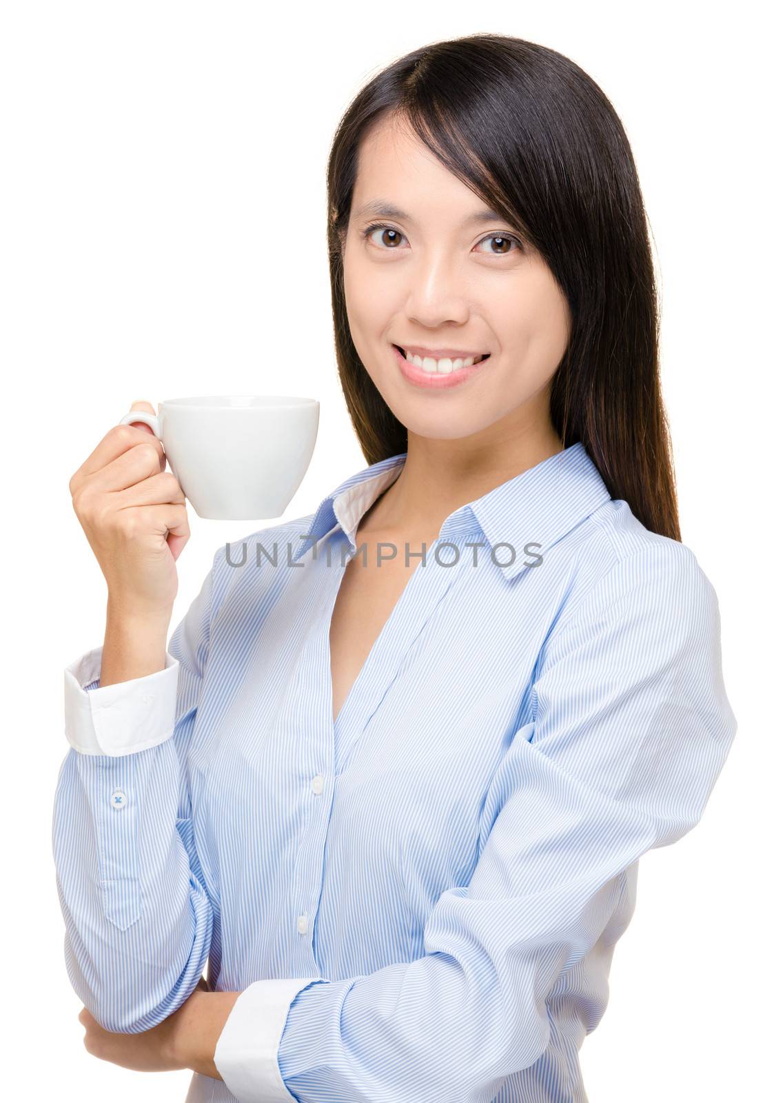 Asian business woman holding a cup of coffee by leungchopan