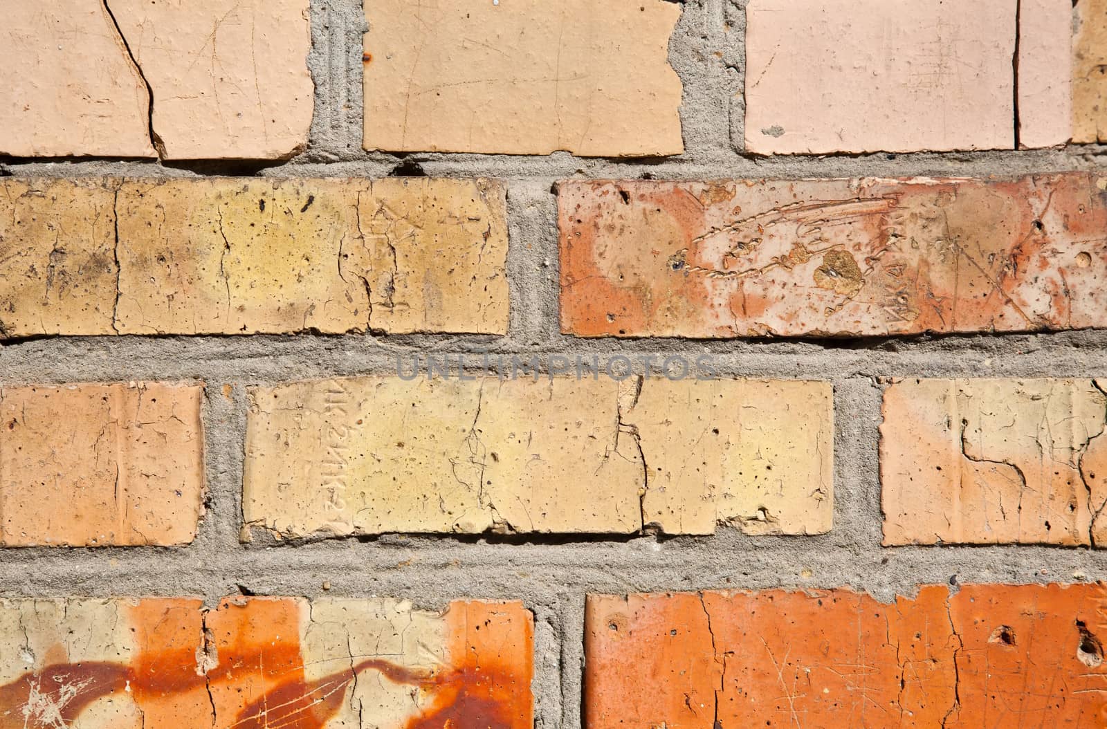 Orange and yellow brick wall texture background
