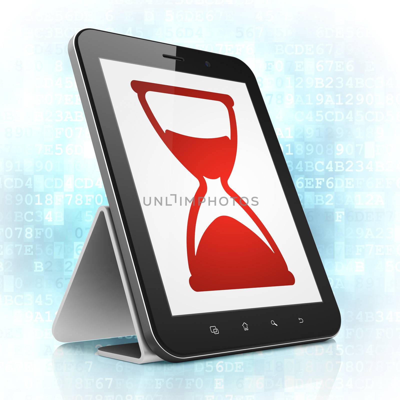 Timeline concept: Hourglass on tablet pc computer by maxkabakov