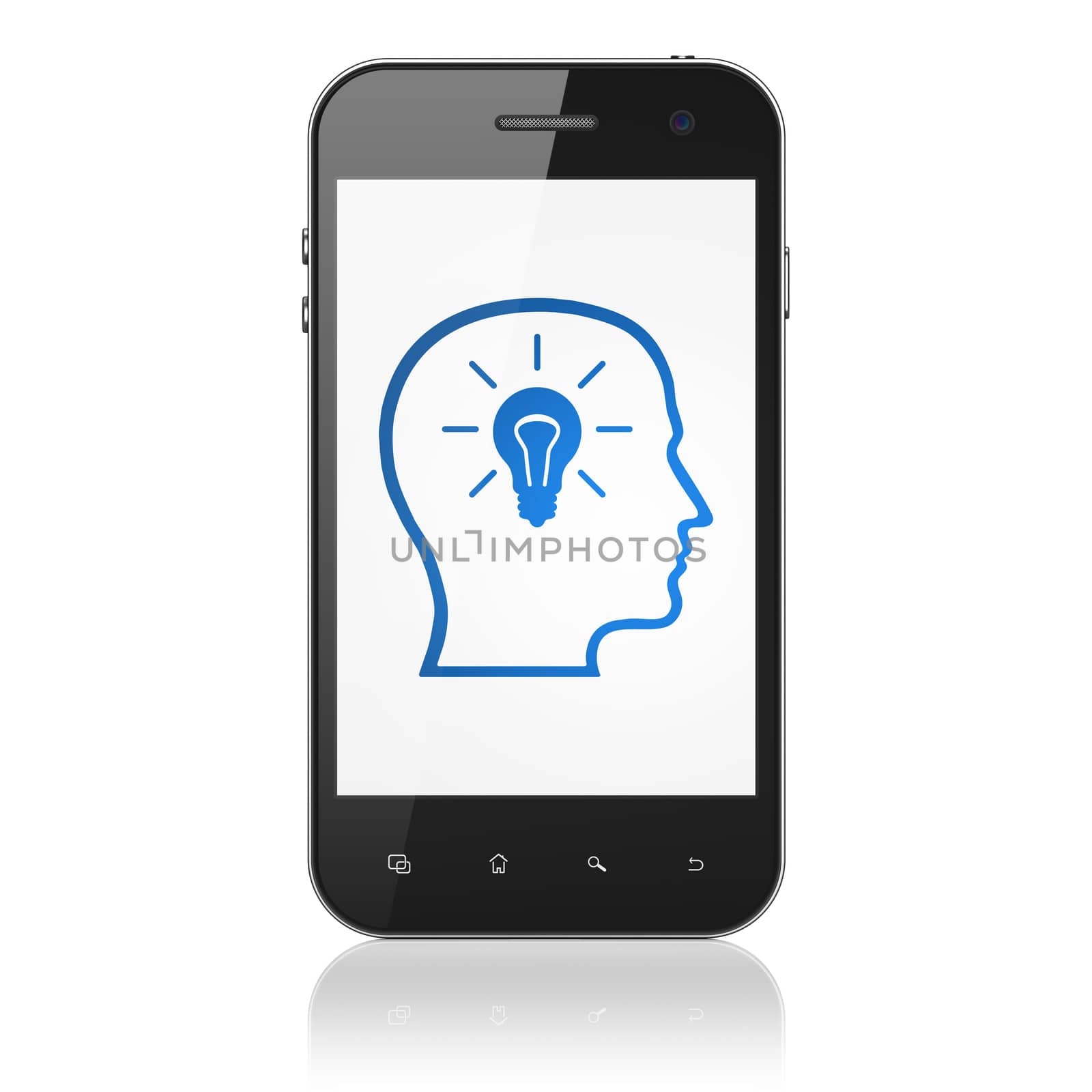 Data concept: Head With Lightbulb on smartphone by maxkabakov