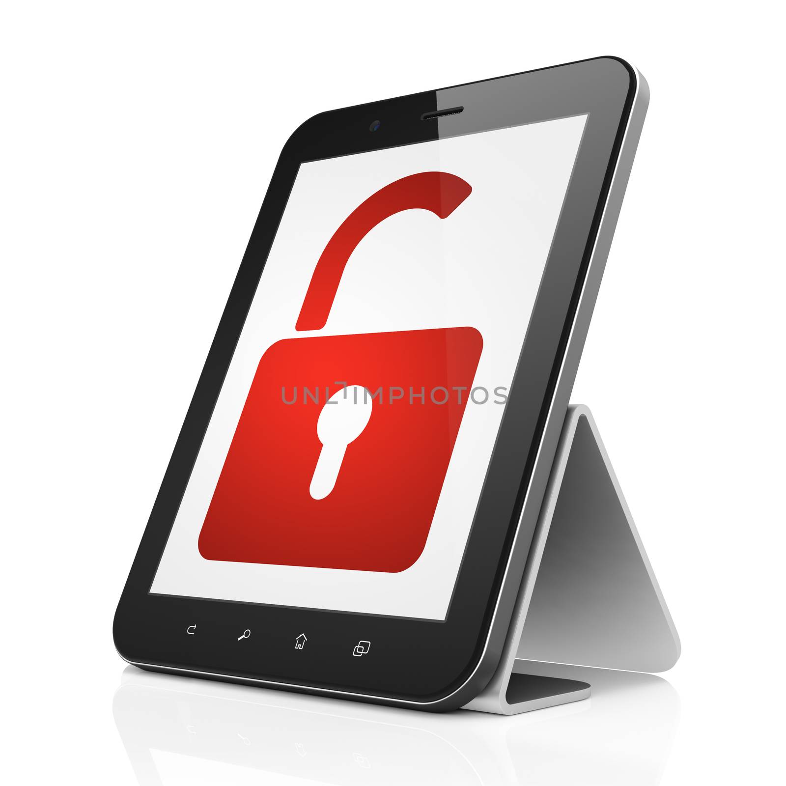 Protection concept: Opened Padlock on tablet pc computer by maxkabakov