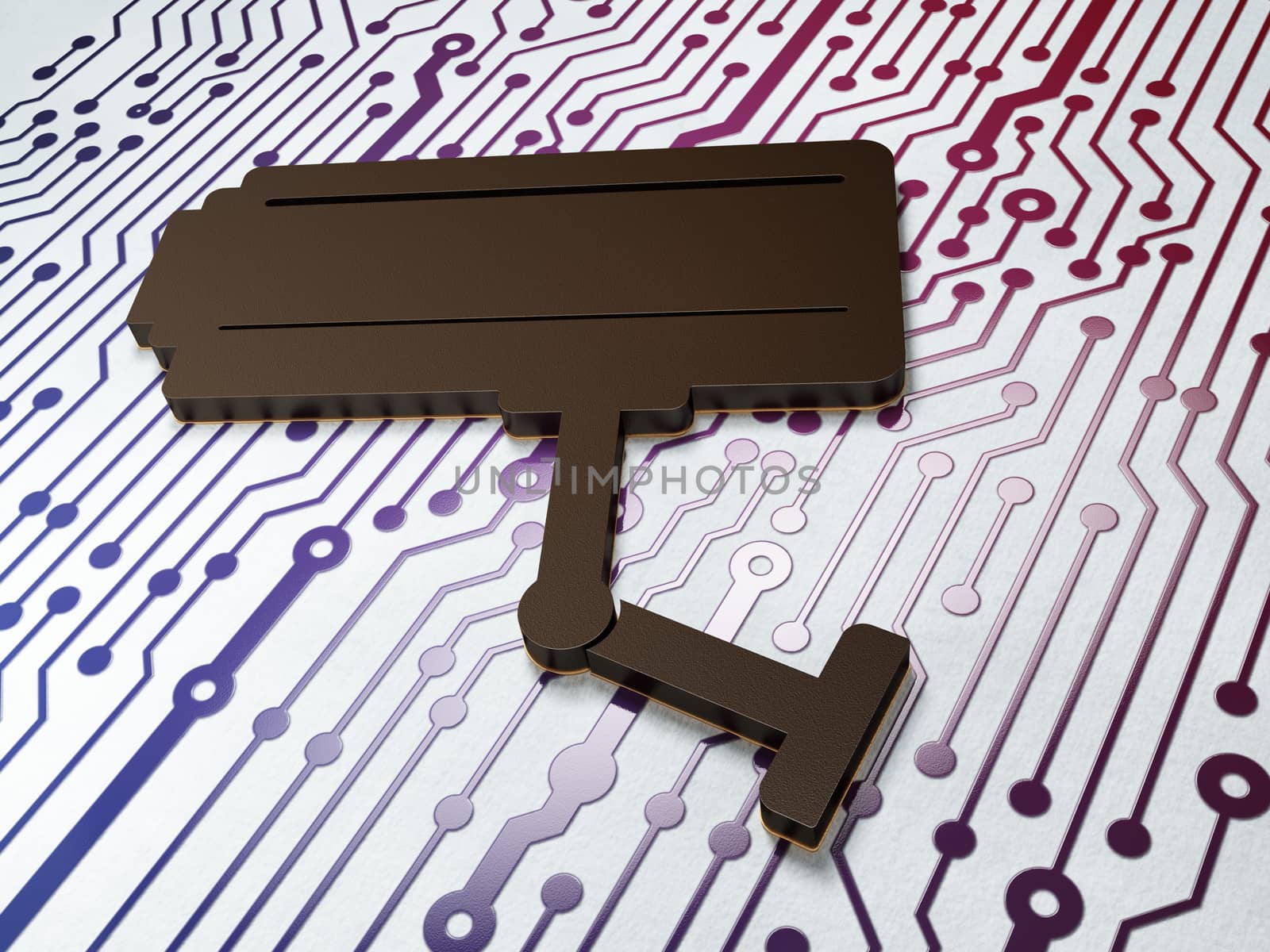 Protection concept:  Cctv Camera on Circuit Board background, 3d render