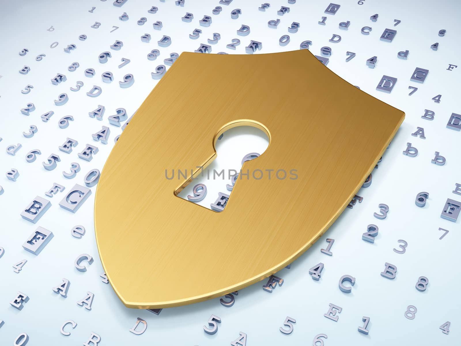 Safety concept: Golden Shield With Keyhole on digital background by maxkabakov