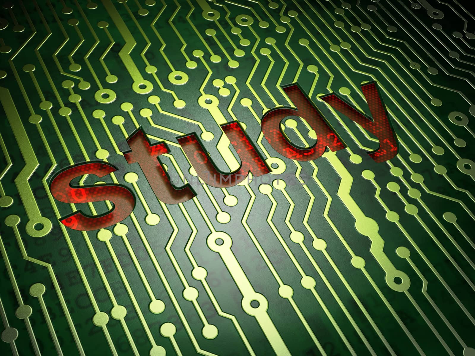 Education concept: circuit board with word Study, 3d render