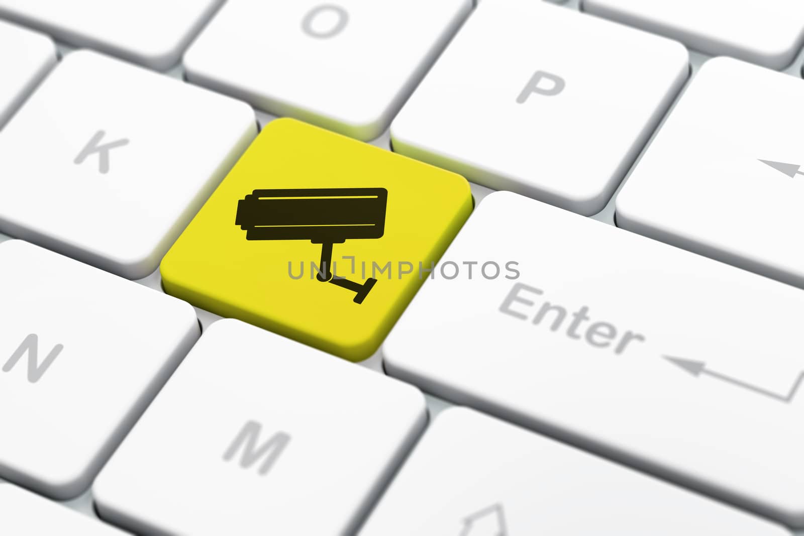 Safety concept: Cctv Camera on computer keyboard background by maxkabakov