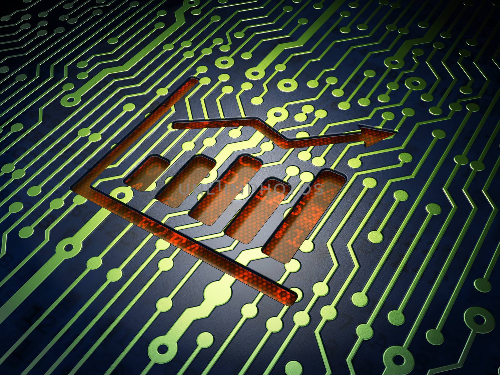 Marketing concept: circuit board with Growth Graph icon, 3d render