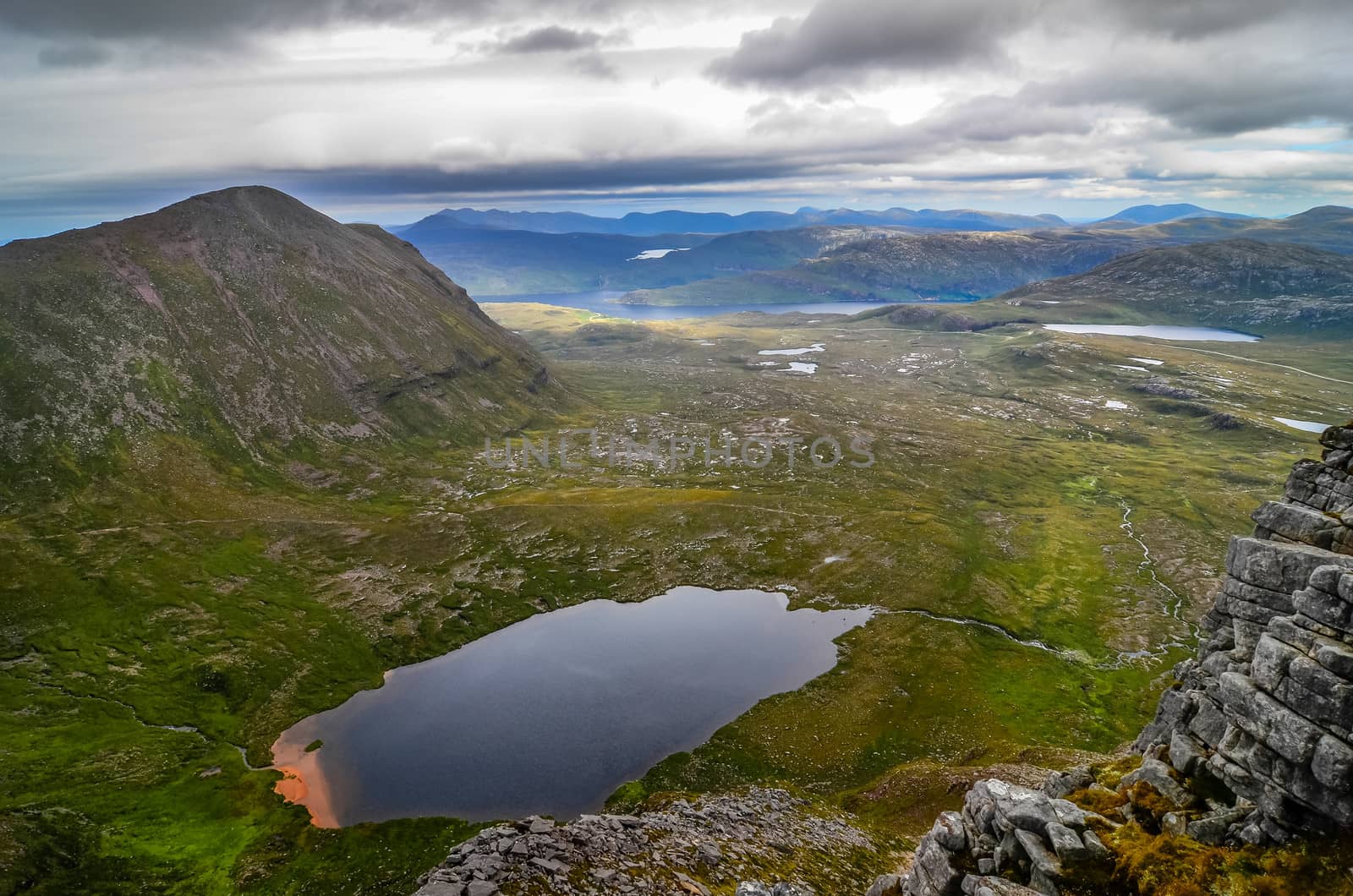 Scenic view from mountain peak in Scottish highlands by martinm303