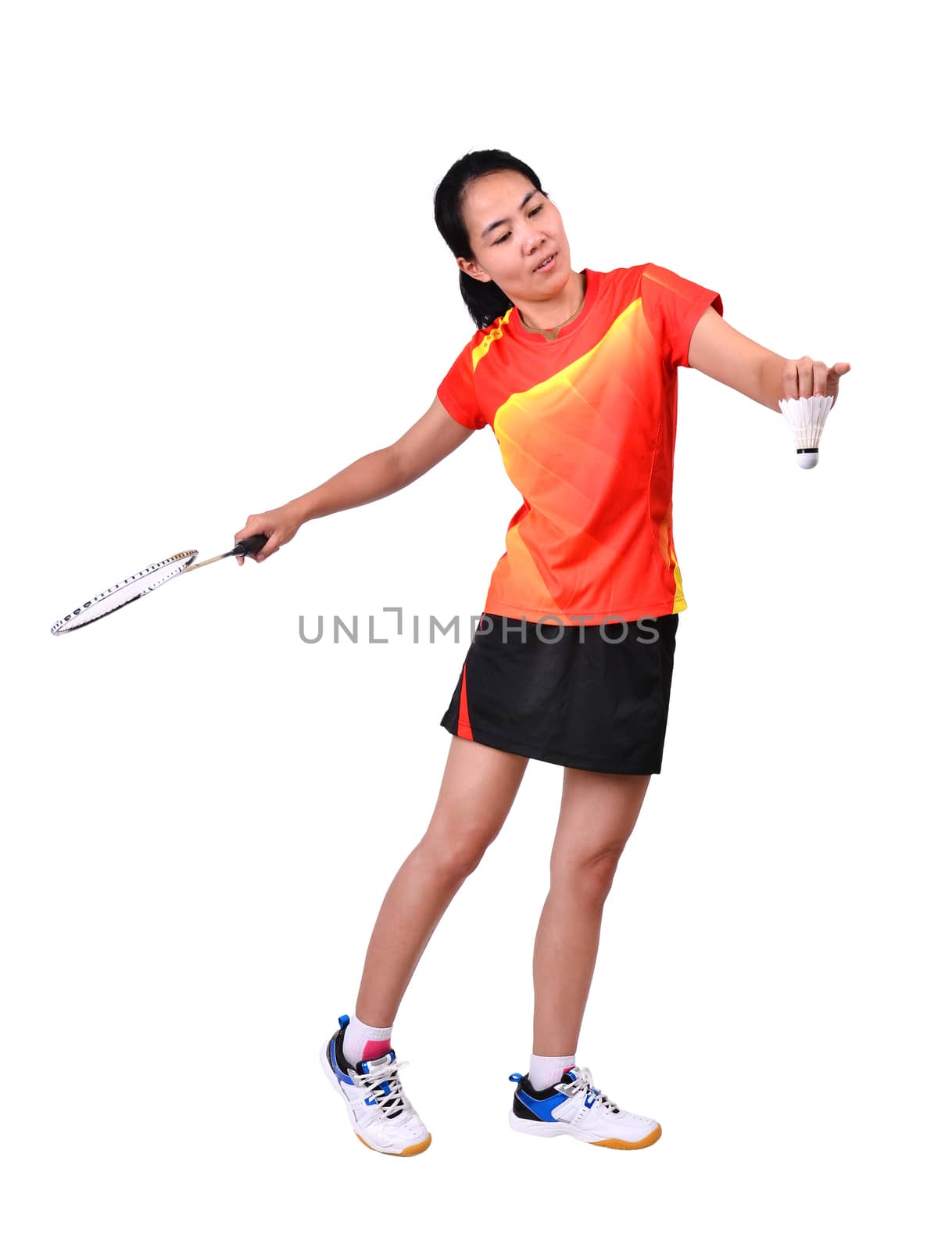 badminton player in action isolated on white background