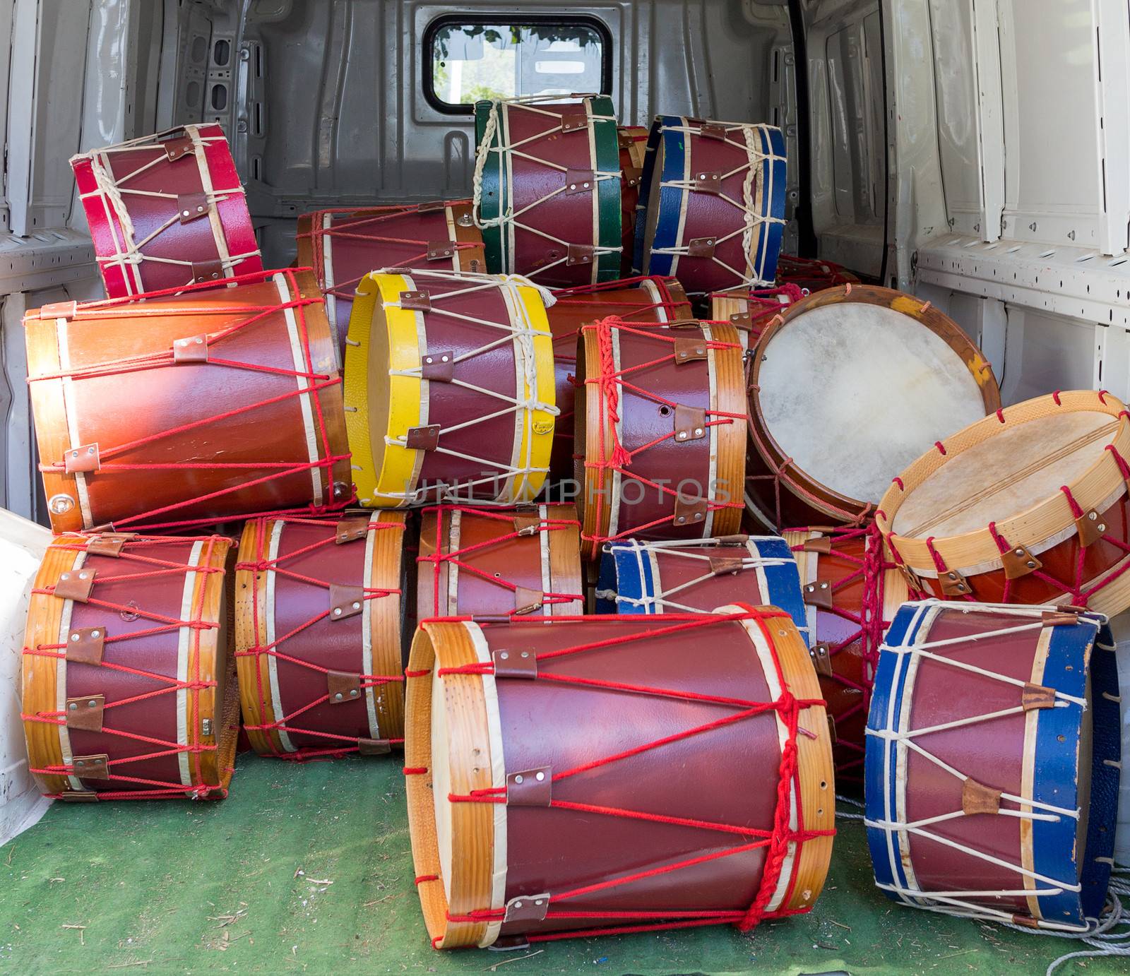 Lot of drums in the back of the van