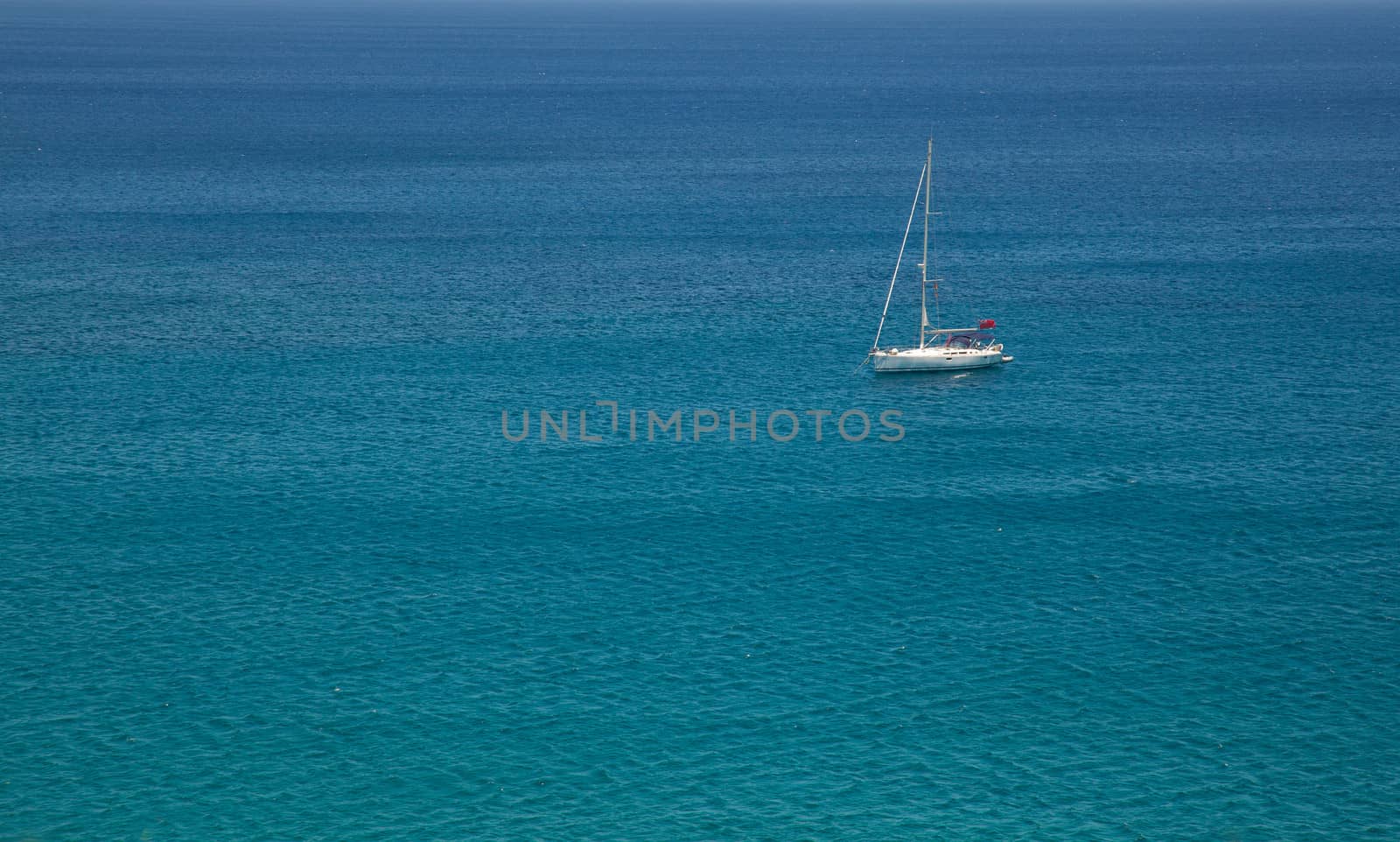 White sailing ship yacht in Mediterranean Sea, Crete, Greece 