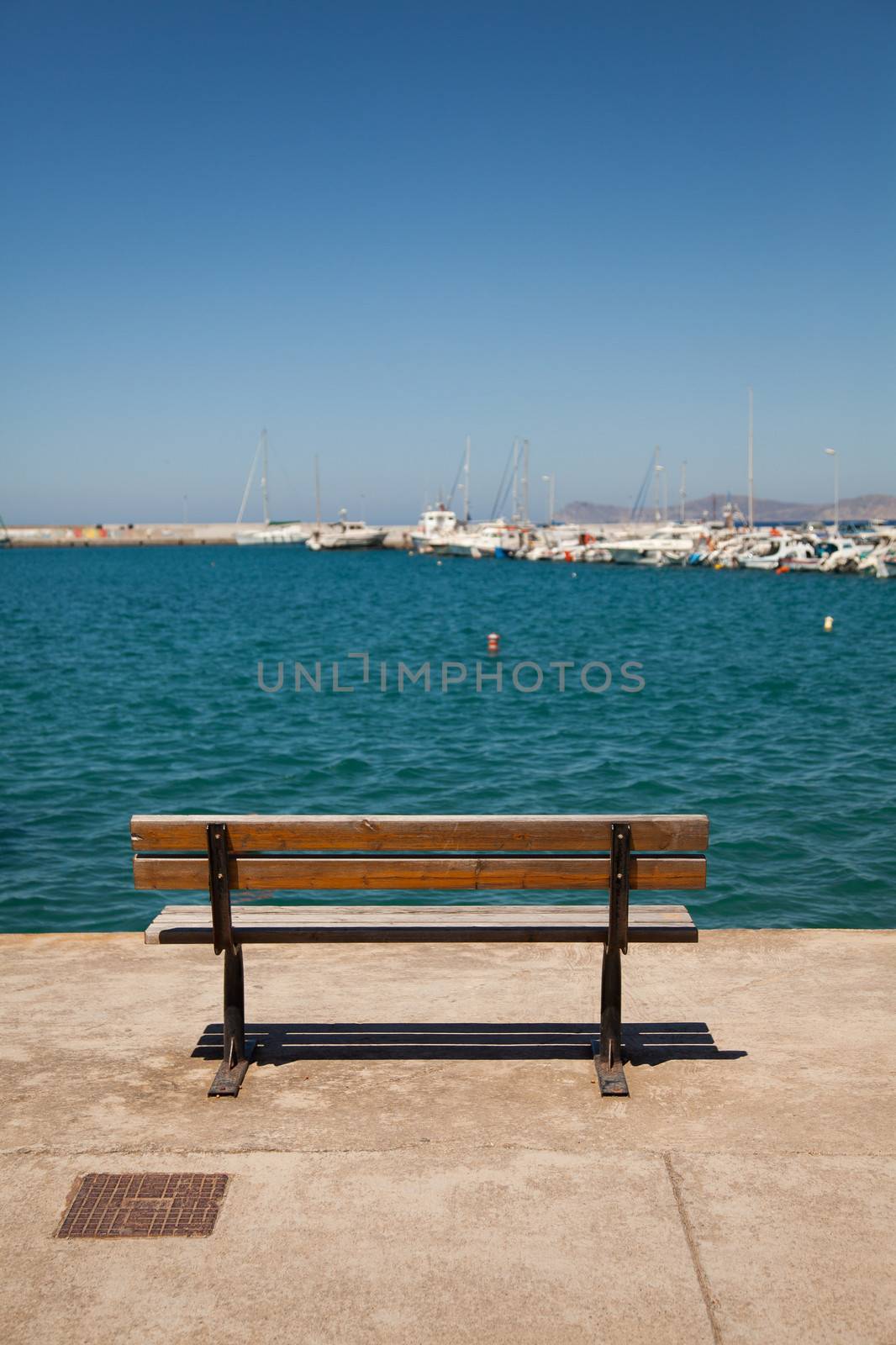 Bench deck with sea view, Crete, Greece 