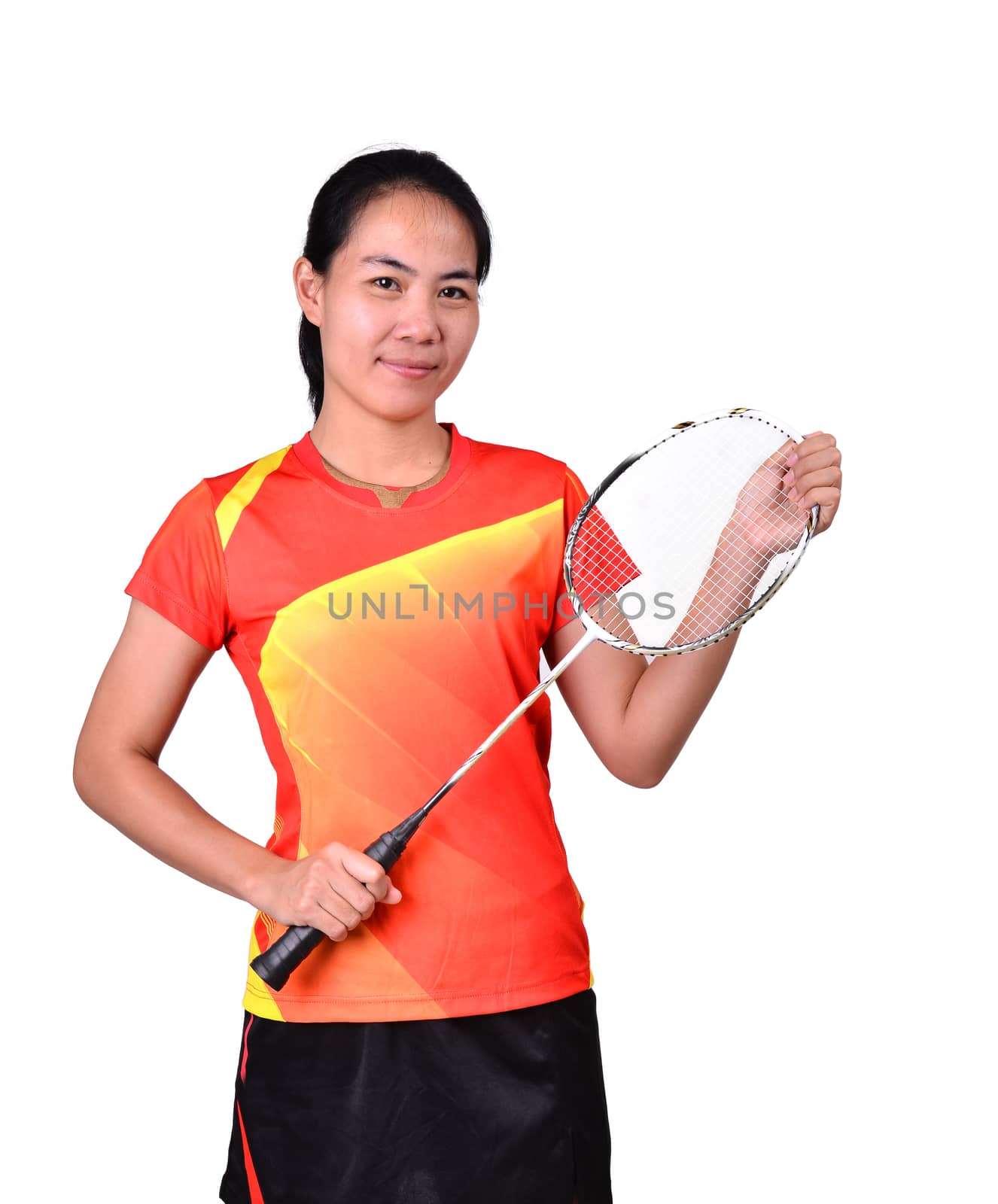 badminton player in action isolated on white background