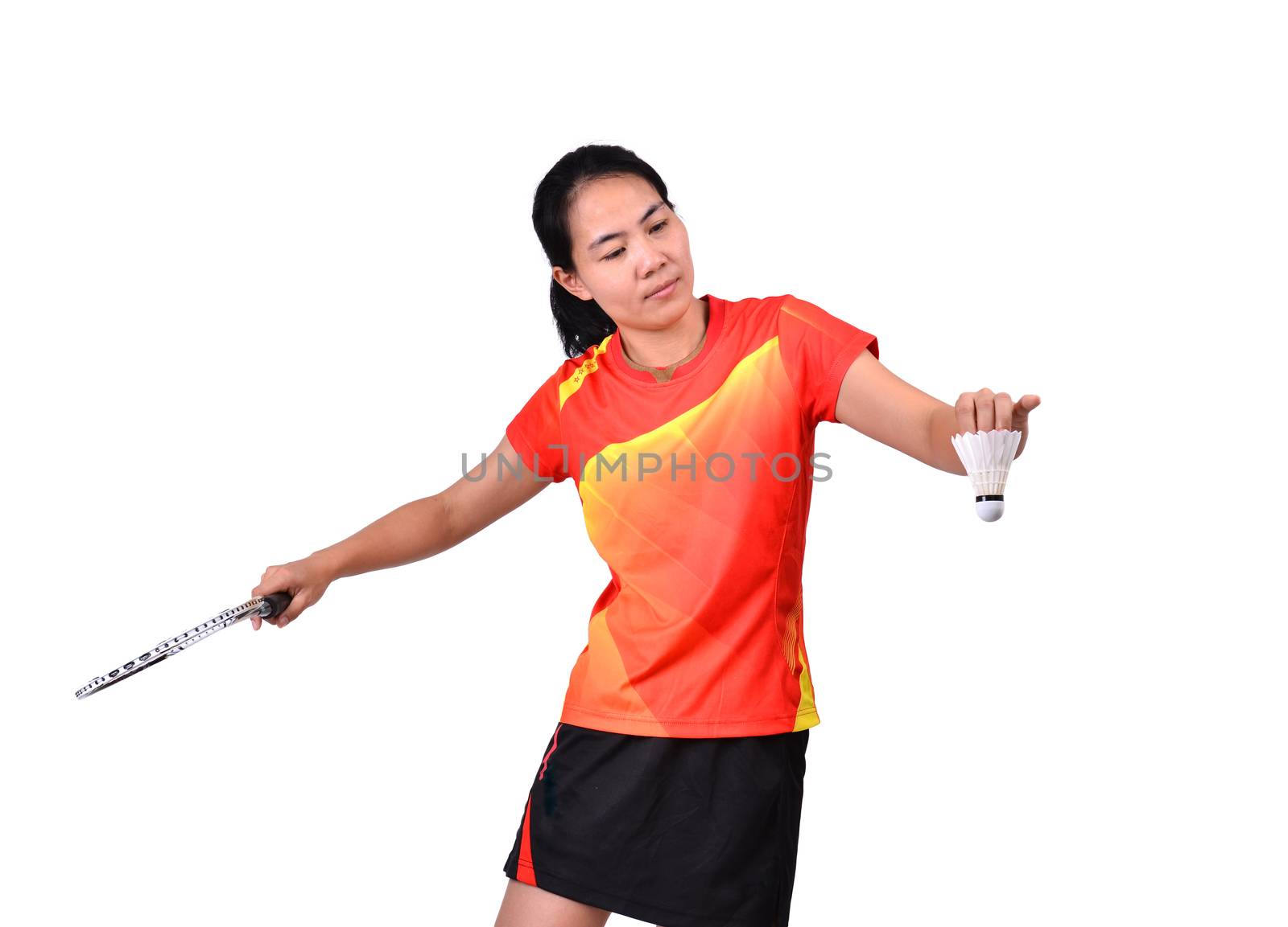 badminton player in action isolated on white background