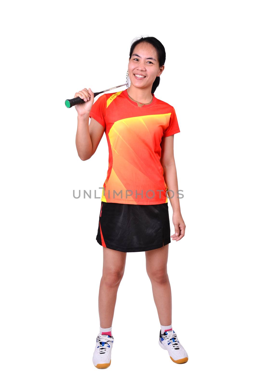 badminton player isolated on white background by anankkml