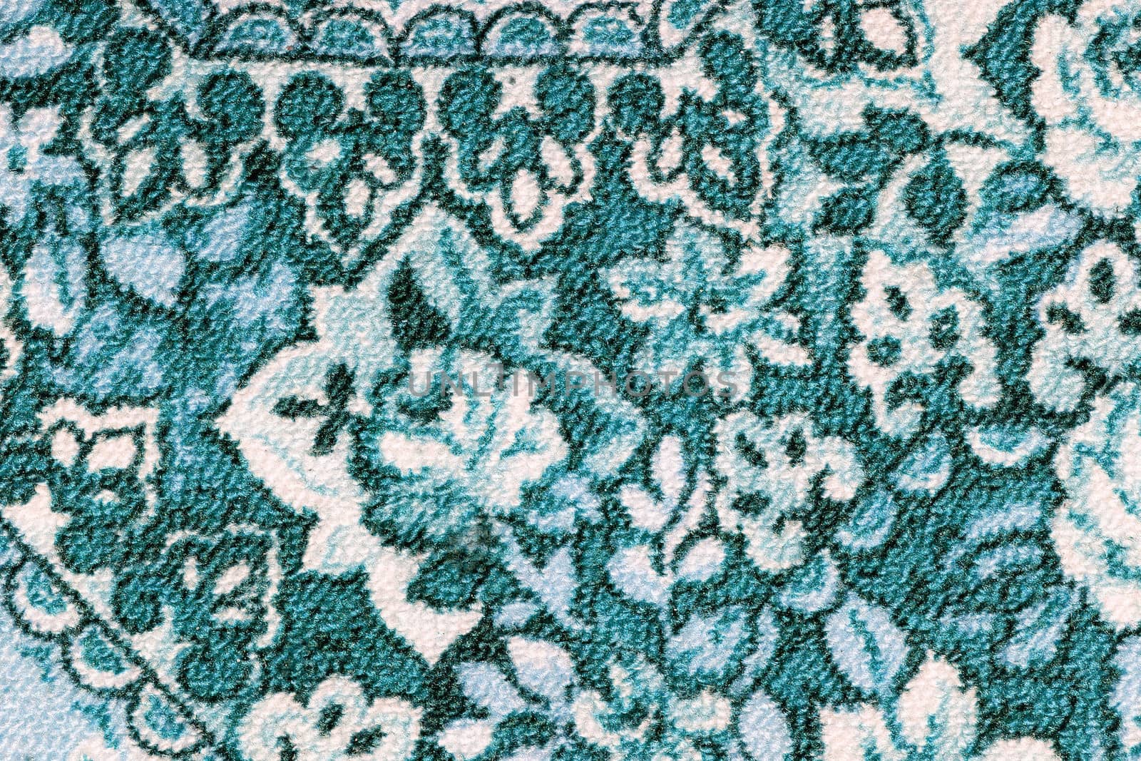 Fragment of colorful retro tapestry textile pattern with floral ornament useful as background by sfinks