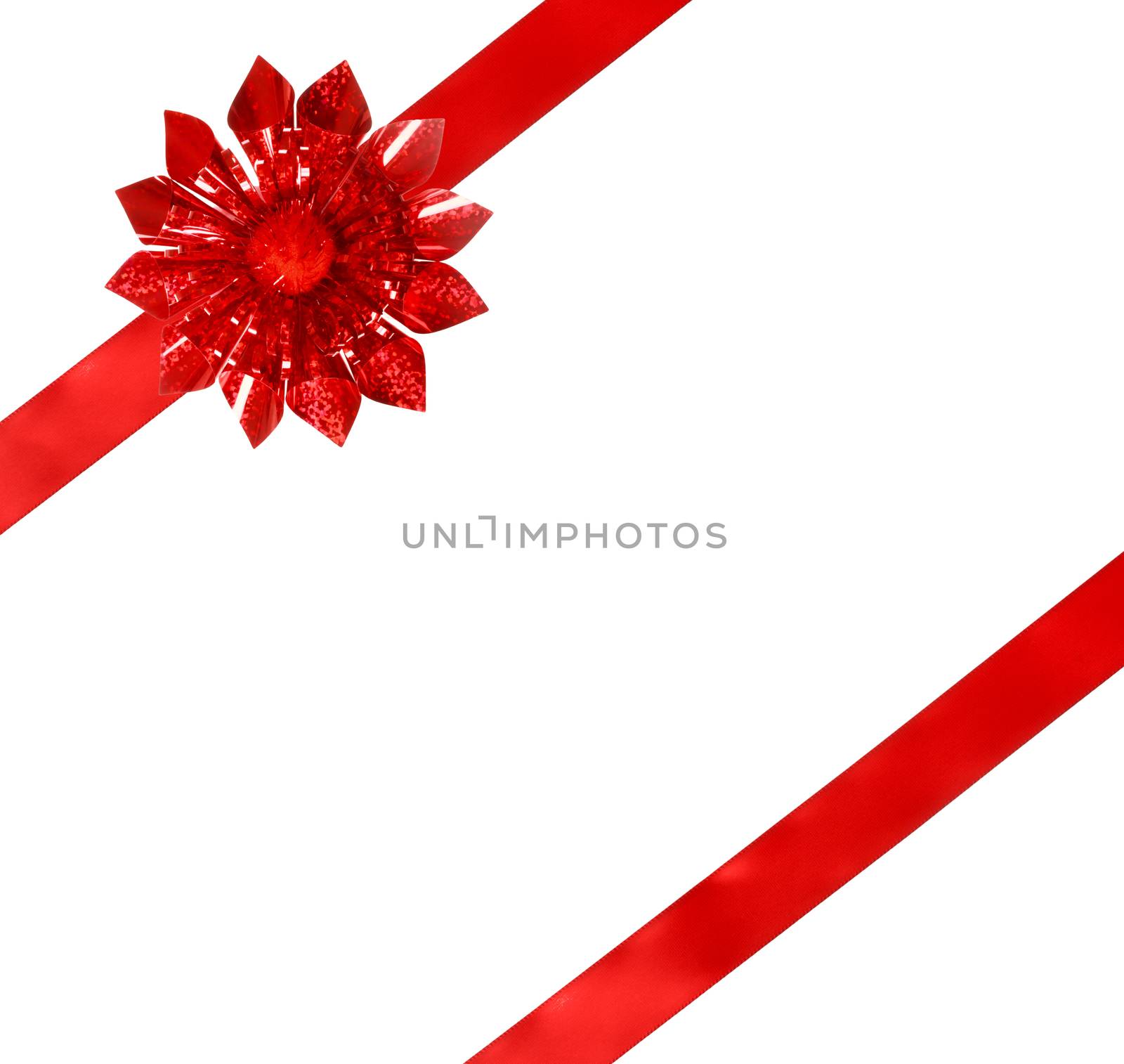 Red Bow and Ribbon on White Background
