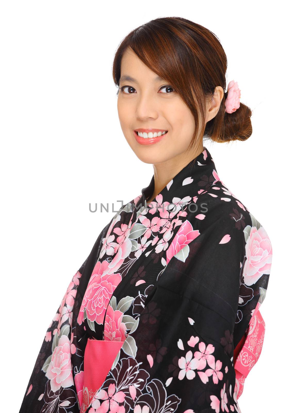 Young woman wearing Japanese kimono