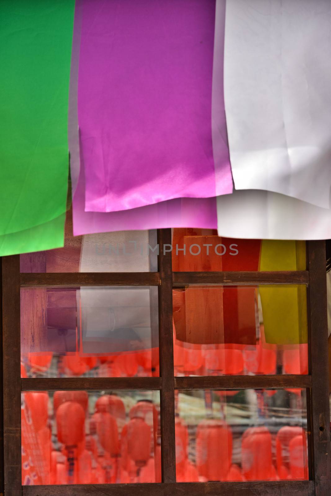 Colorful window at Ji-an Keishuin temple, Hualien, Taiwan, Asia.