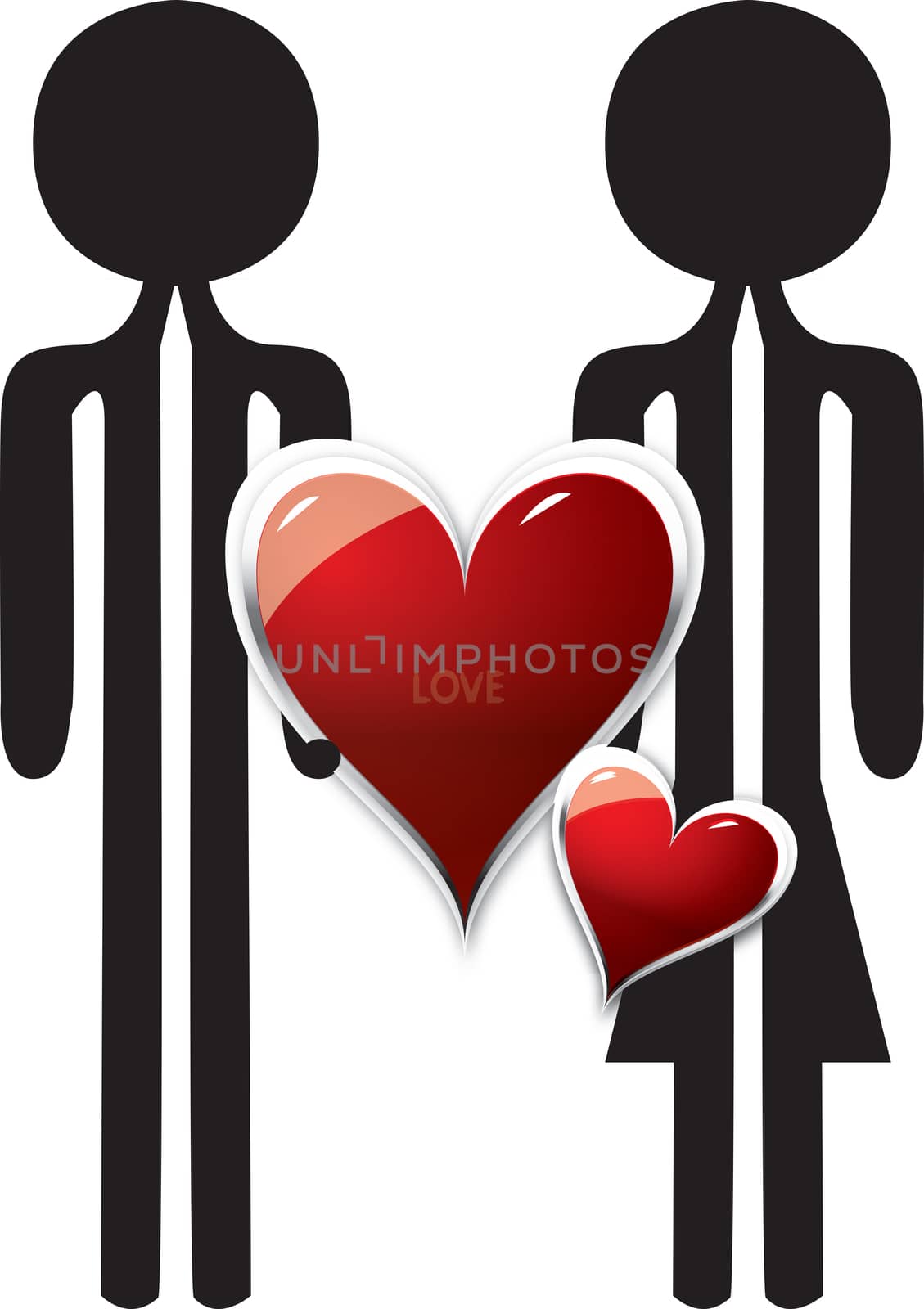 couple in love with red heart shape