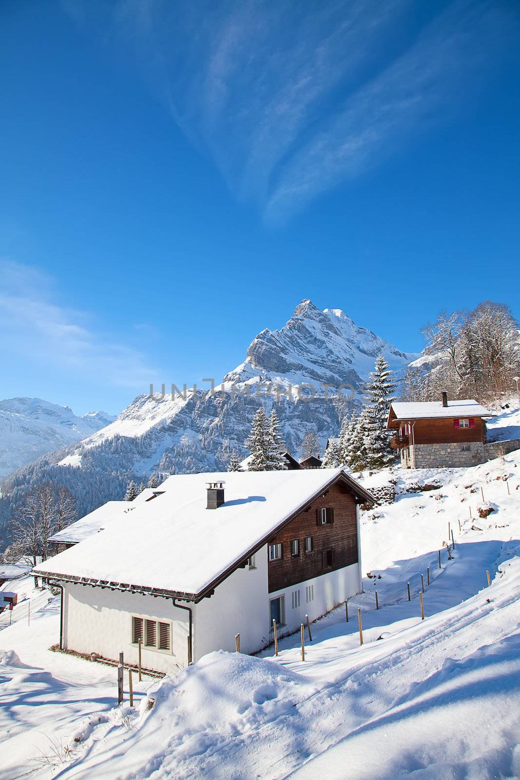 Winter in the swiss alps (Braunwald, Glarus, Switzerland)