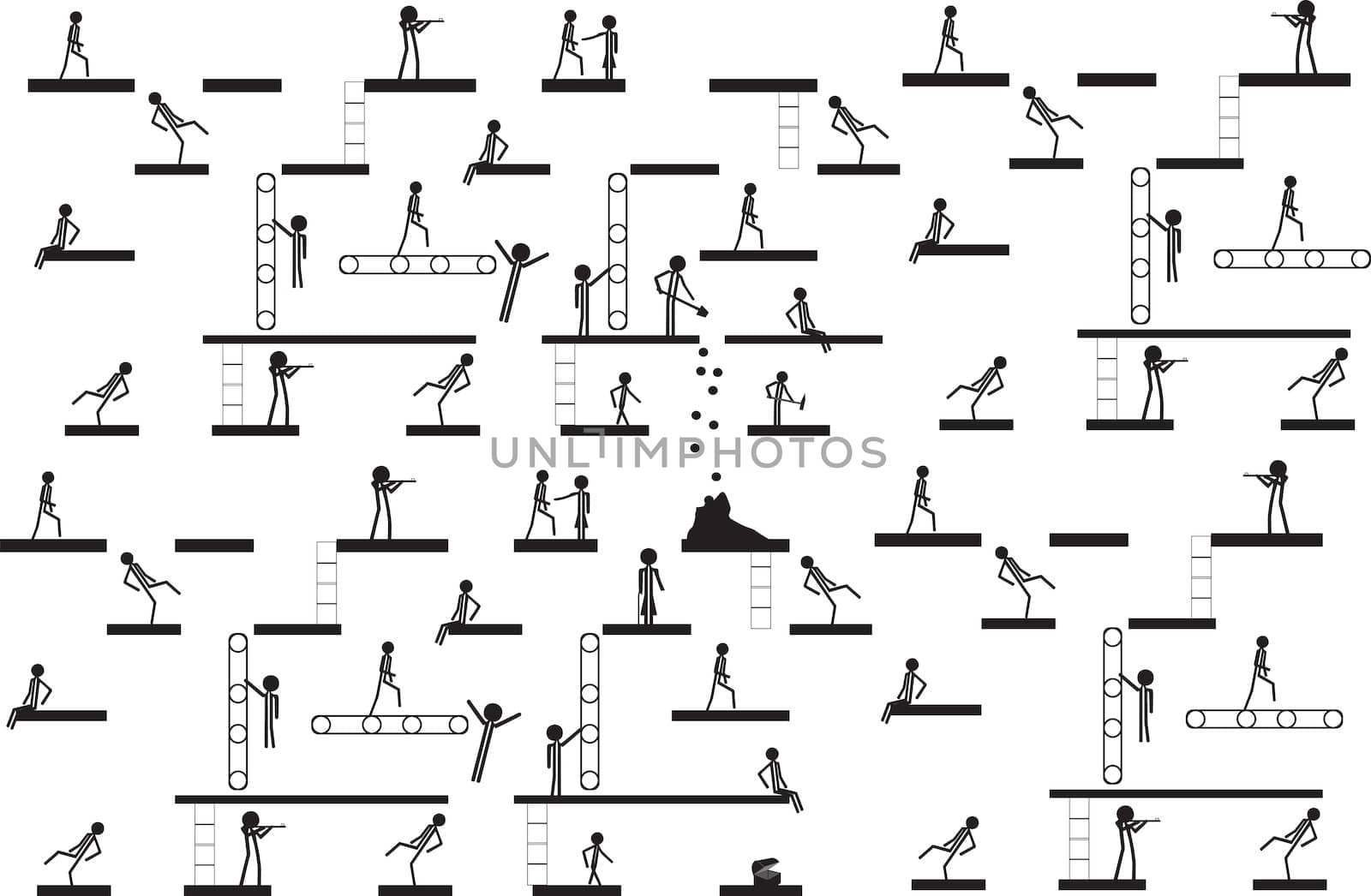 mand and woman in allkind of positions as a game to success