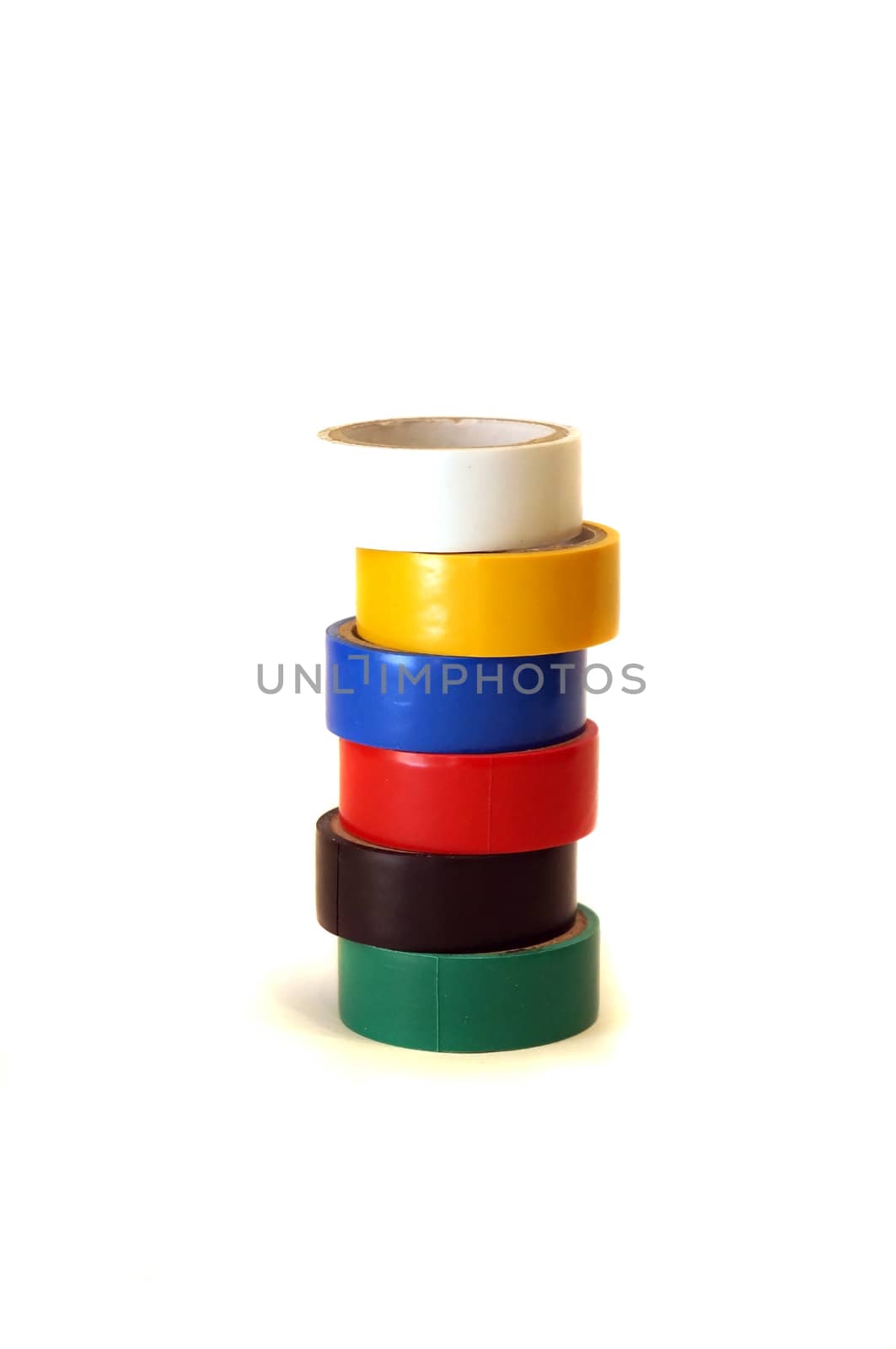 Composition of color insulating tape isolated on white