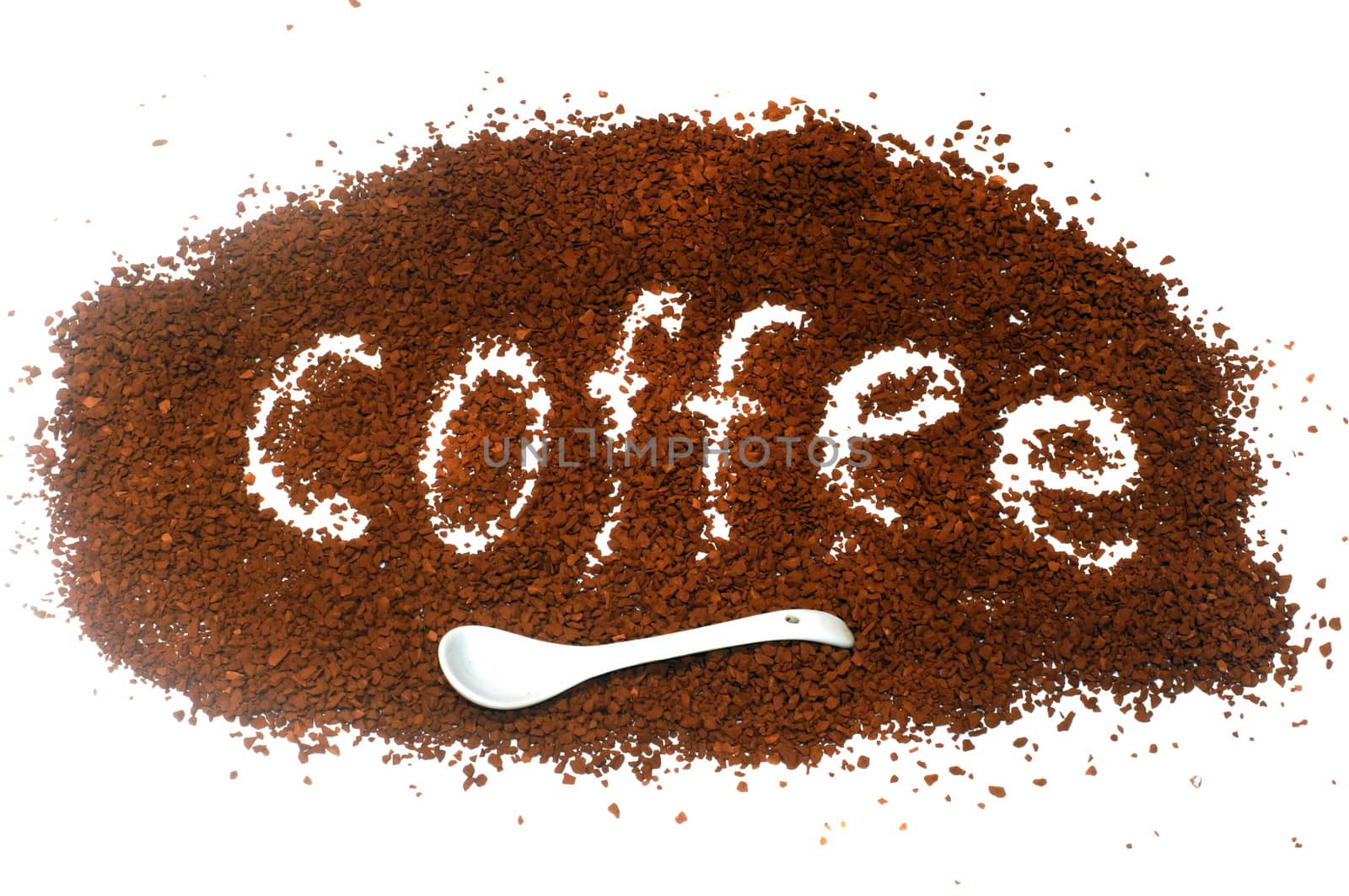 The word "coffee" from instant coffee granules