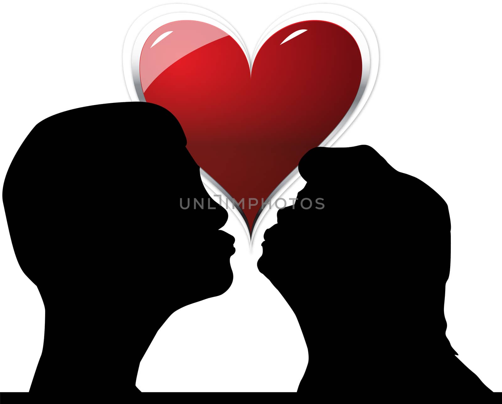 couple kissing and making love with a red heart as background