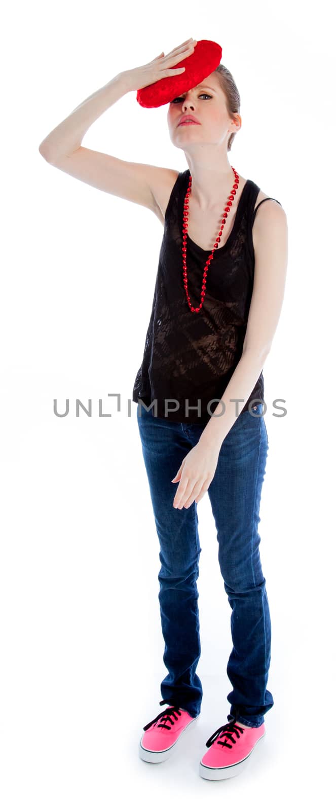 Attractive caucasian woman wearing casual clothes in her 30 isolated on a white background