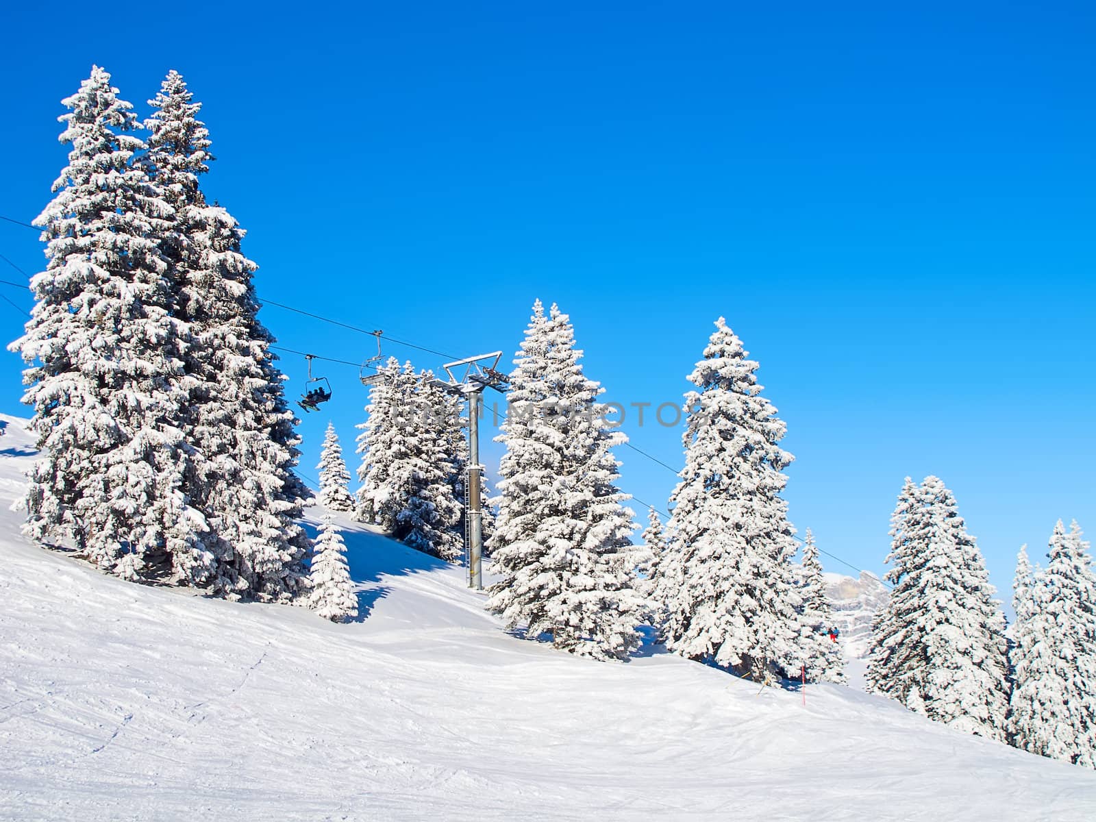 Slope on the skiing resort Flumserberg. Switzerland