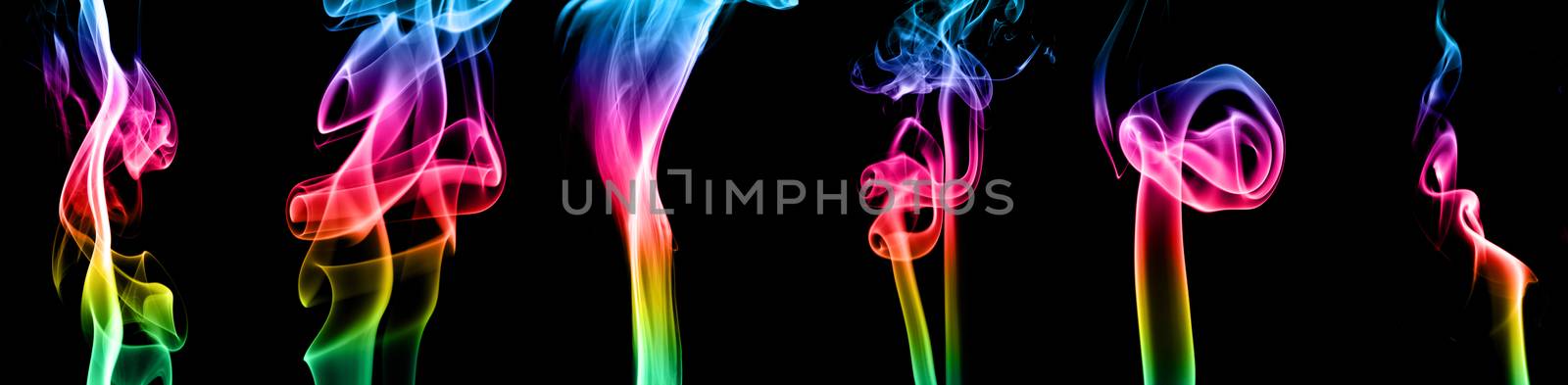 Multicolored smoke collection on black background