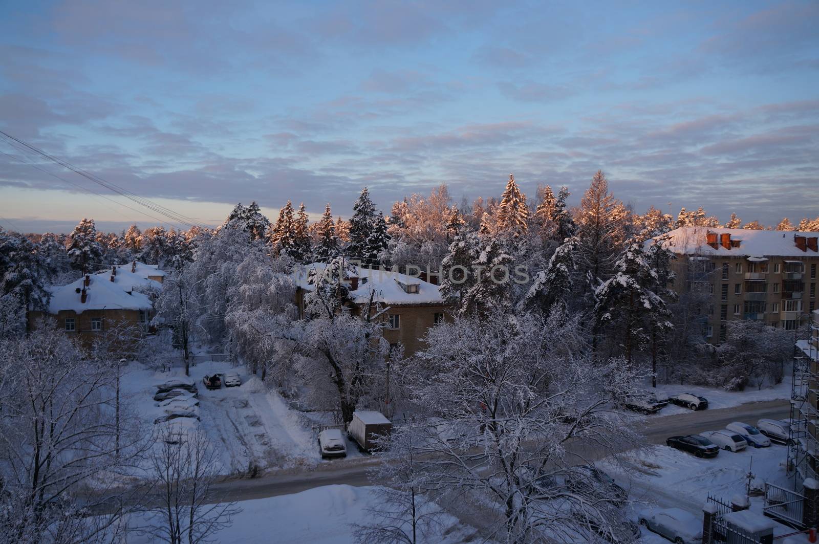 Winter Dawn in a small town