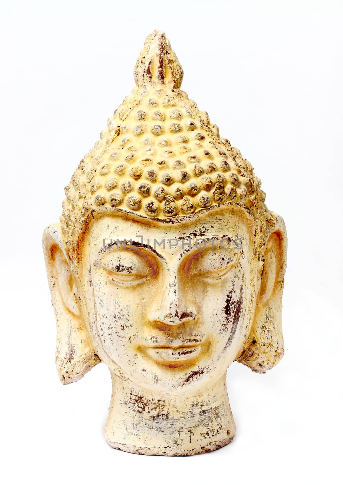 Buddha white stone head on a white background