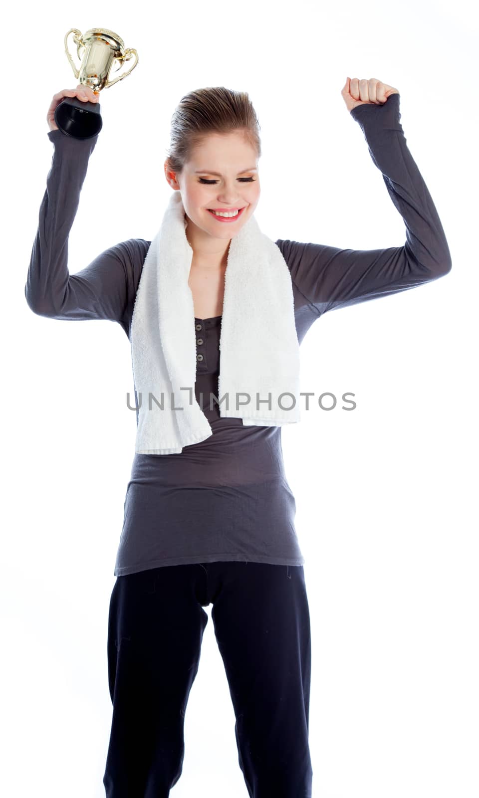 Attractive caucasian woman wearing a sport outfit in her 30 isolated on a white background