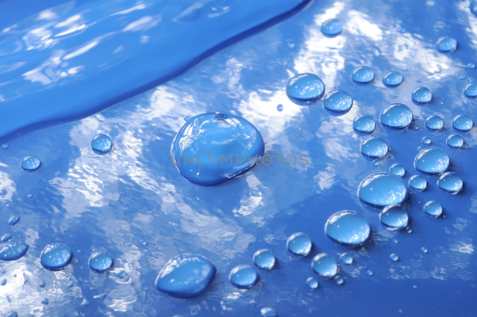 Some Water Drops on a Blue Textured Background