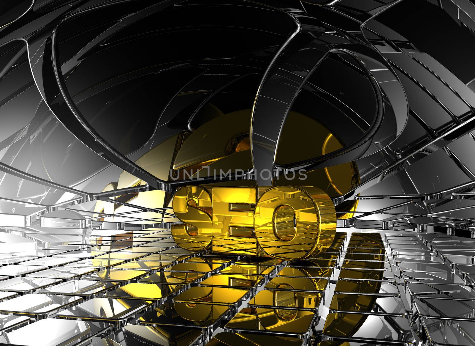 seo tag in abstract futuristic space - 3d illustration