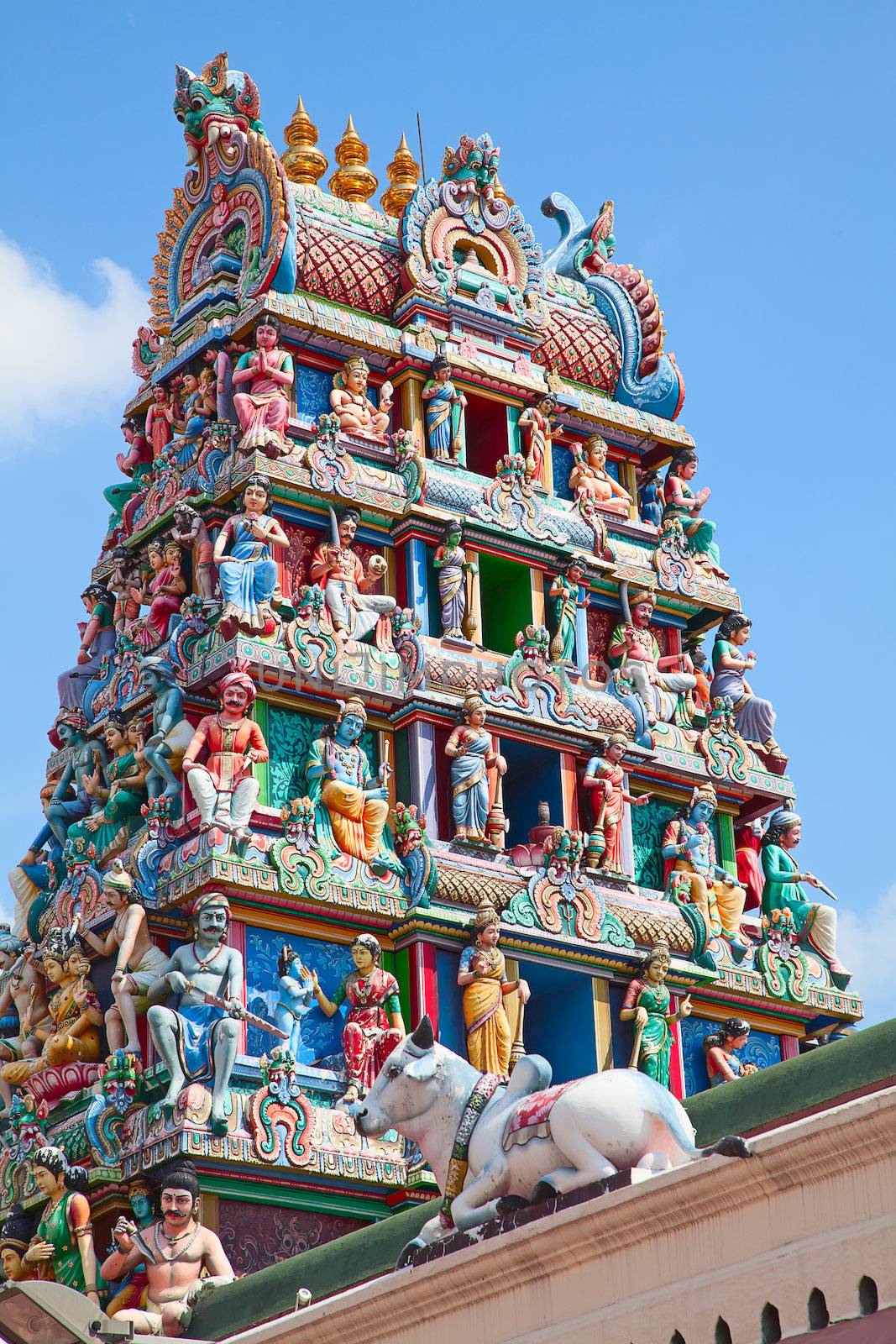 Fragment of decorations of the Hindu temple Sri Mariamman in Singapore