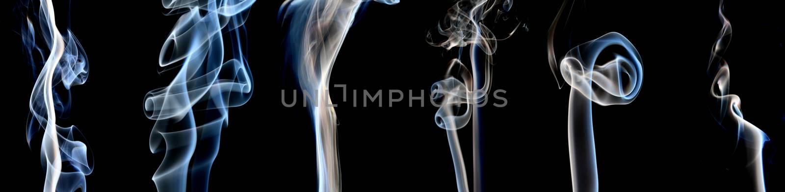 Blue and White smoke collection on black background
